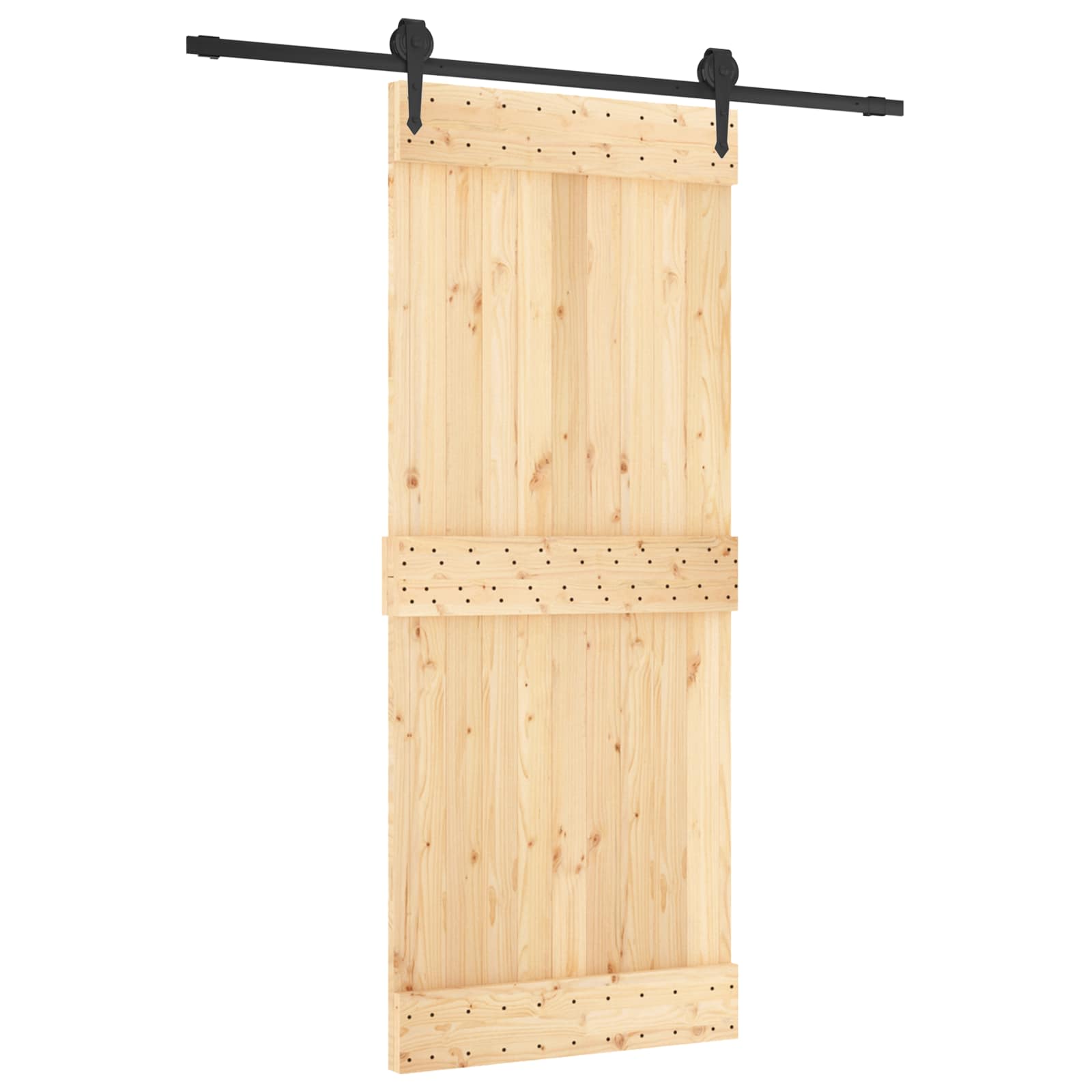 Schuifdeur Naturel en Zwart 85 x 210 cm Massief Grenenhout image 2