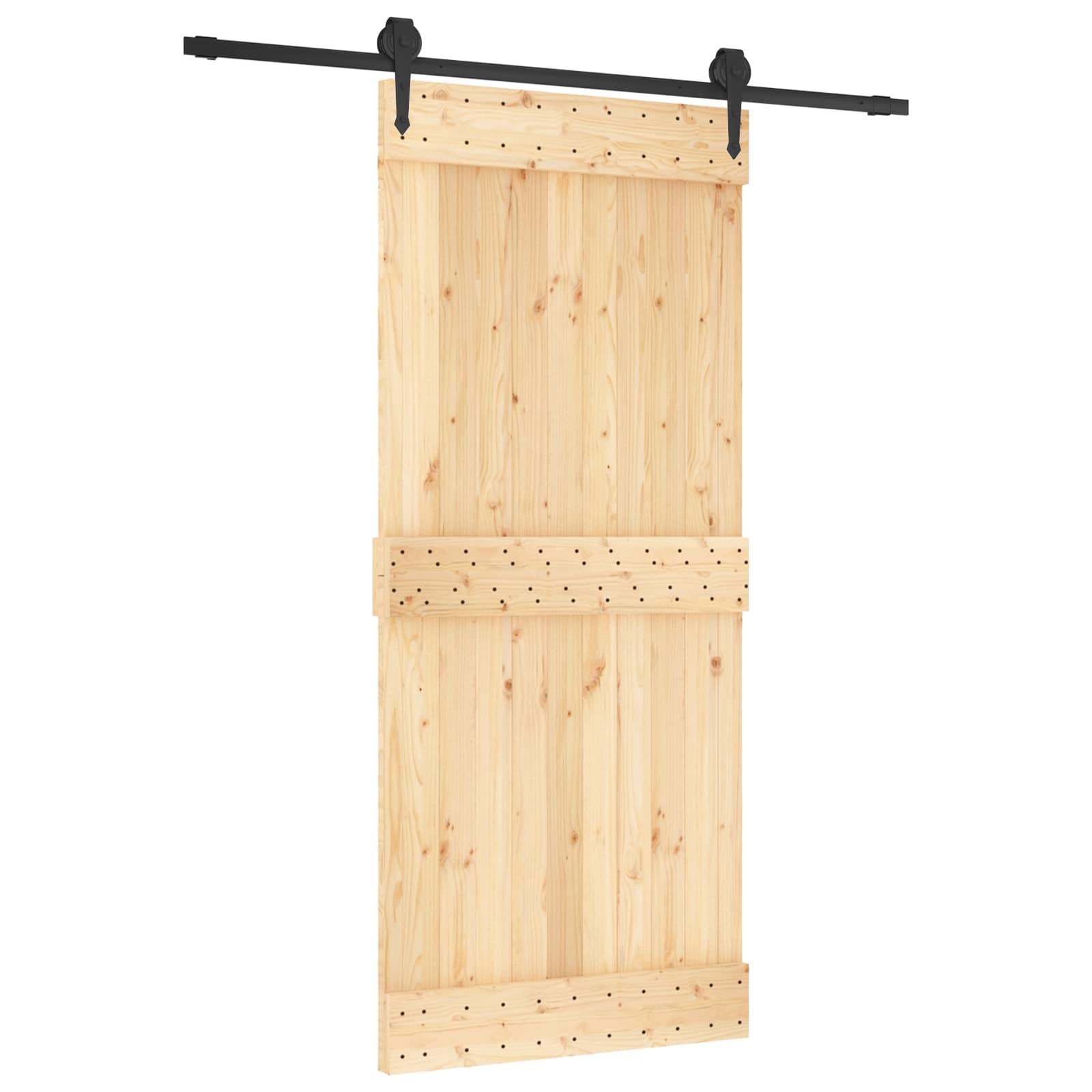 Schuifdeur Naturel en Zwart 90 x 210 cm Massief Grenenhout image 2