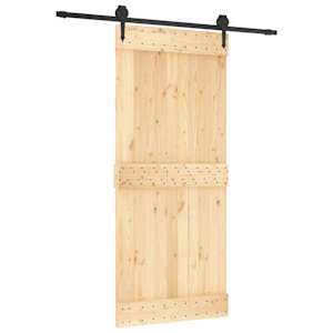 vidaXL Libisev uks Naturaalne ja must 90 x 210 cm Tahke m&auml;nnipuit