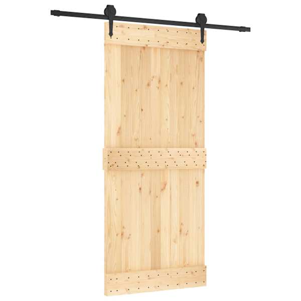 vidaXL Libisev uks Naturaalne ja must 90 x 210 cm Tahke m&auml;nnipuit