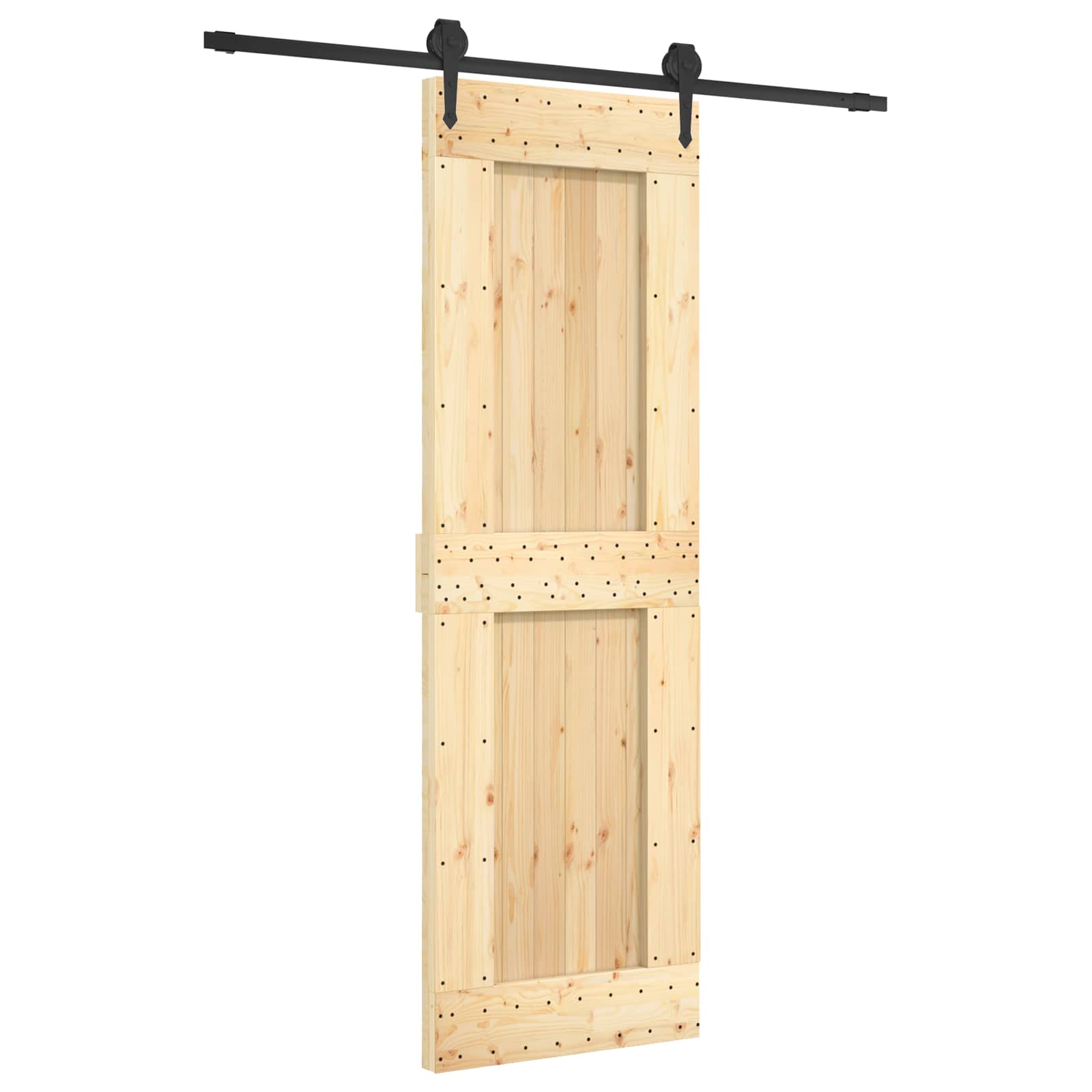 Schuifdeur Naturel en Zwart 70 x 210 cm Massief Grenenhout image 2