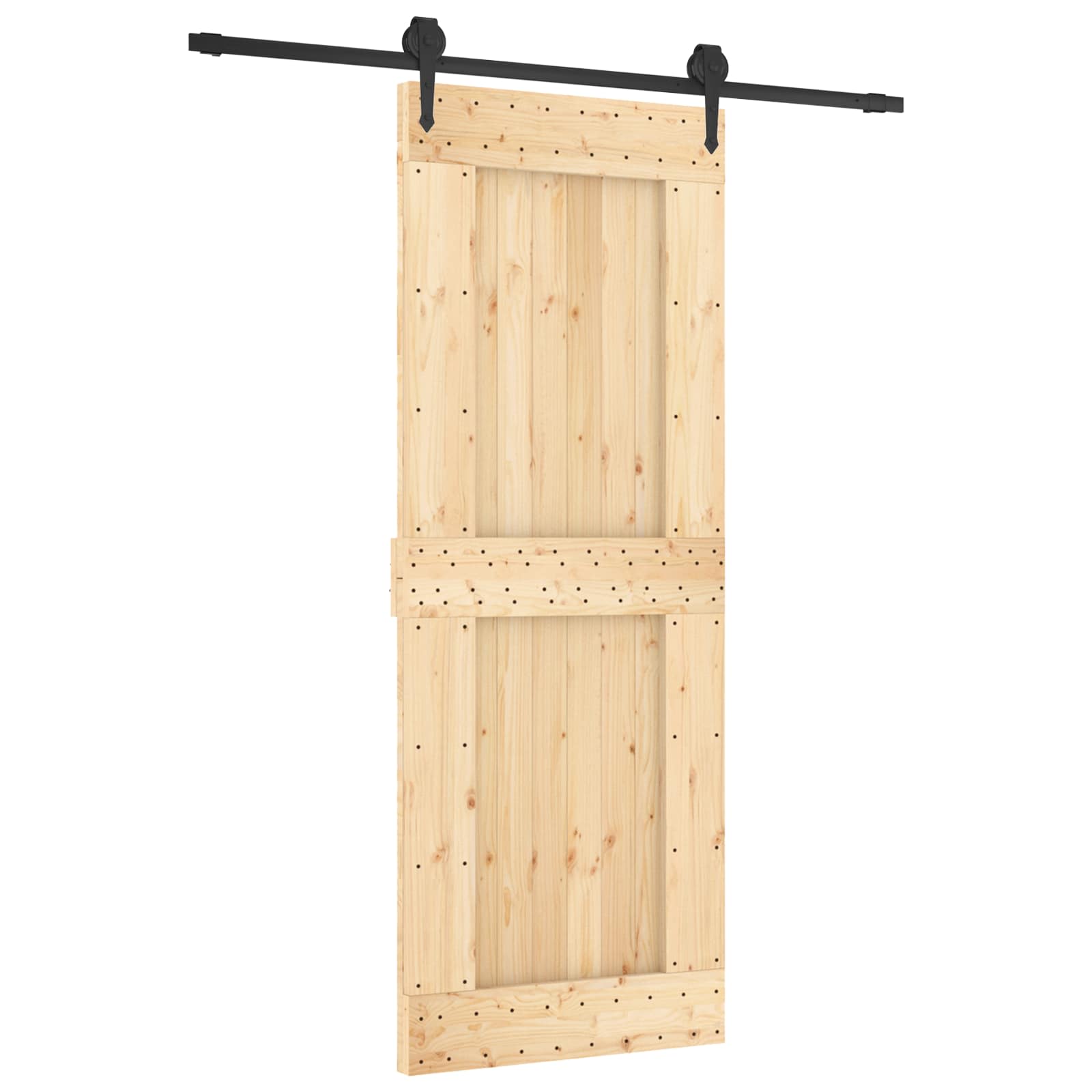 Schuifdeur Naturel en Zwart 80 x 210 cm Massief Grenenhout image 2
