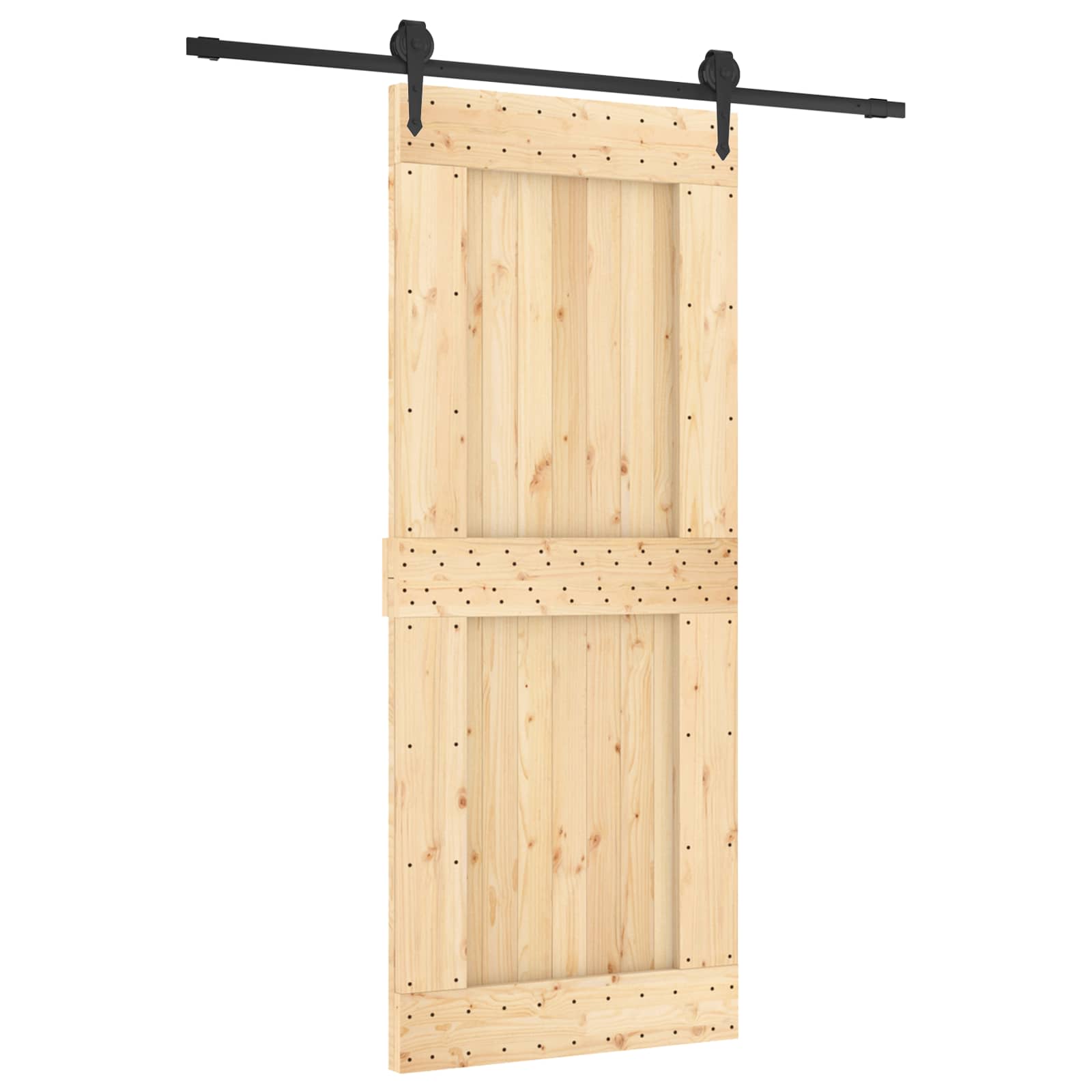 Schuifdeur Naturel en Zwart 85 x 210 cm Massief Grenenhout image 2