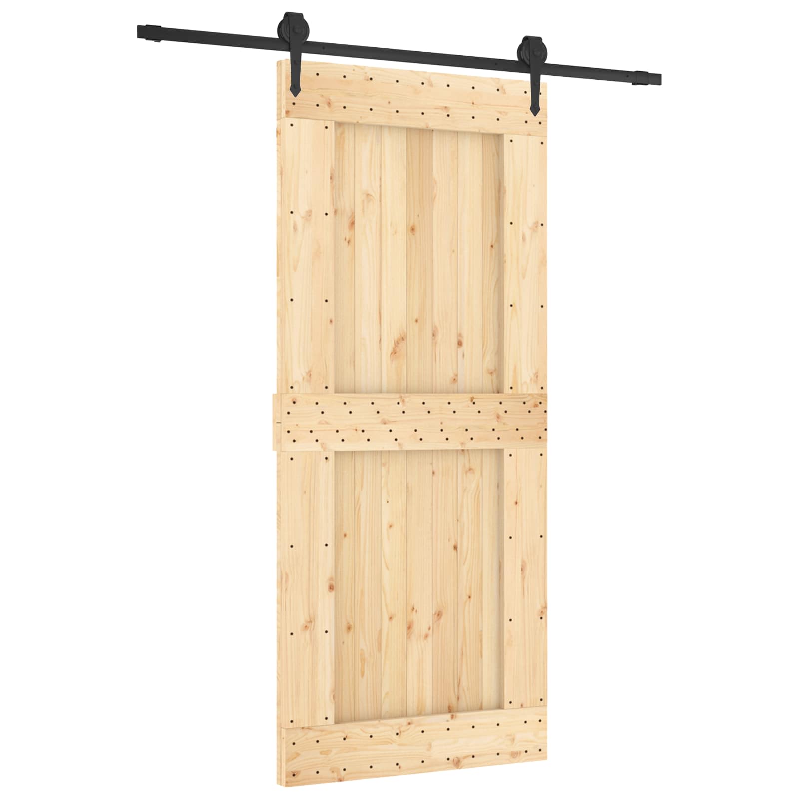 Schuifdeur Naturel en Zwart 90 x 210 cm Massief Grenenhout image 2
