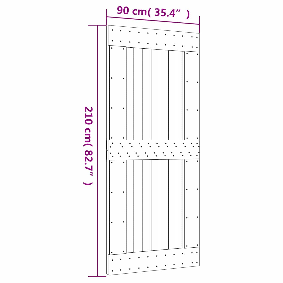 Skydedør Naturfarvet og sort 90 x 210 cm Massivt Fyrretræ - Billede 11