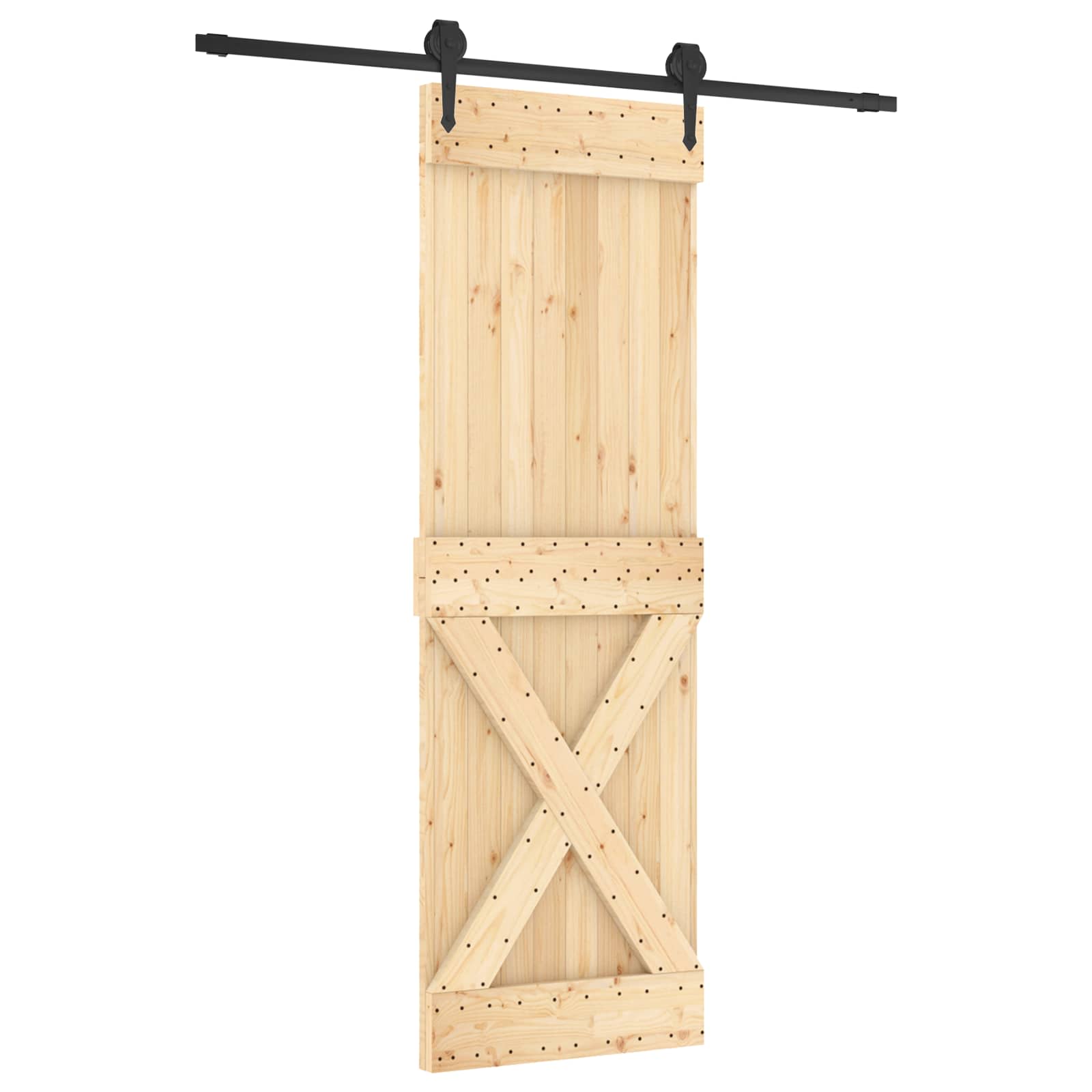 Schuifdeur Naturel en Zwart 70 x 210 cm Massief Grenenhout image 2