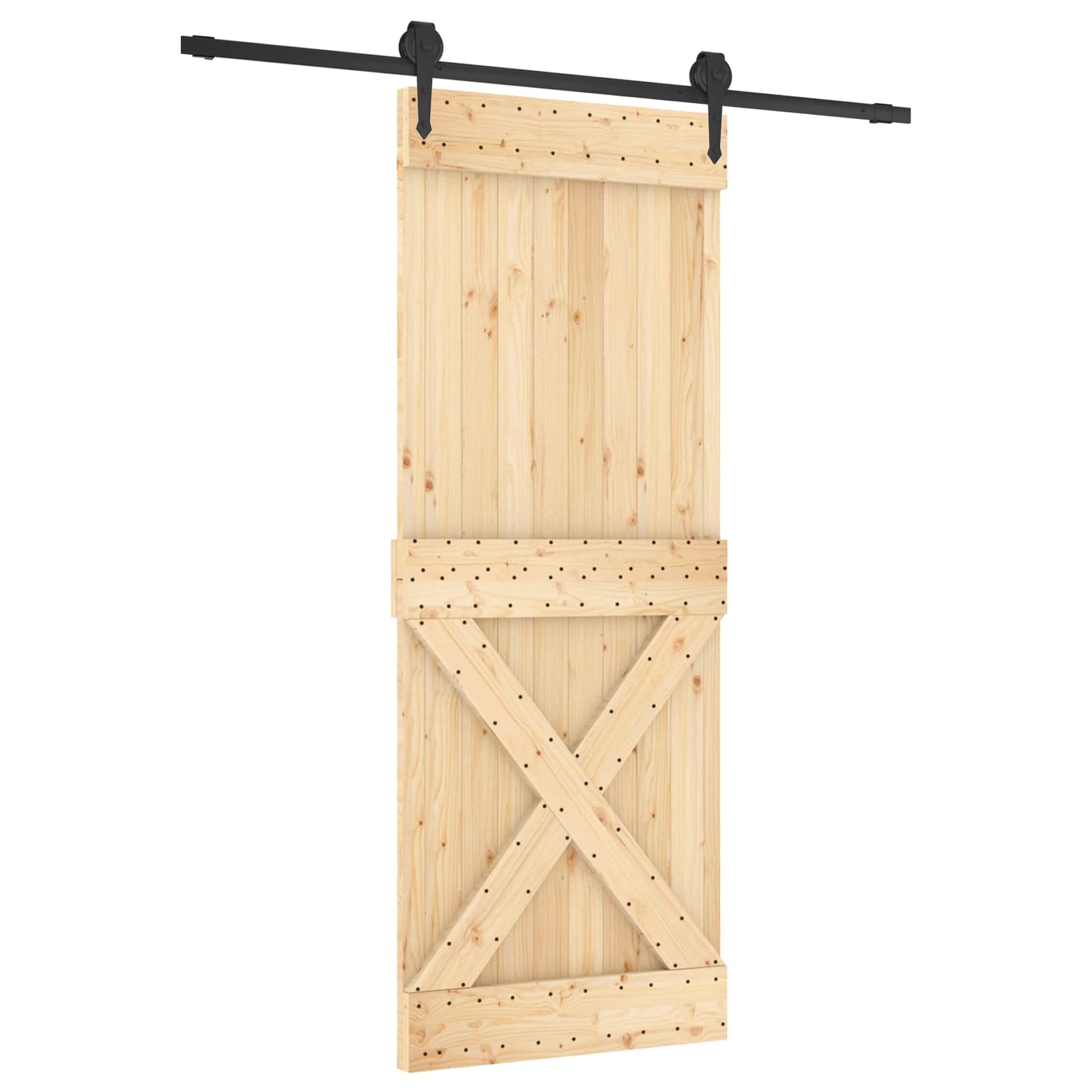 Schuifdeur Naturel en Zwart 80 x 210 cm Massief Grenenhout image 2