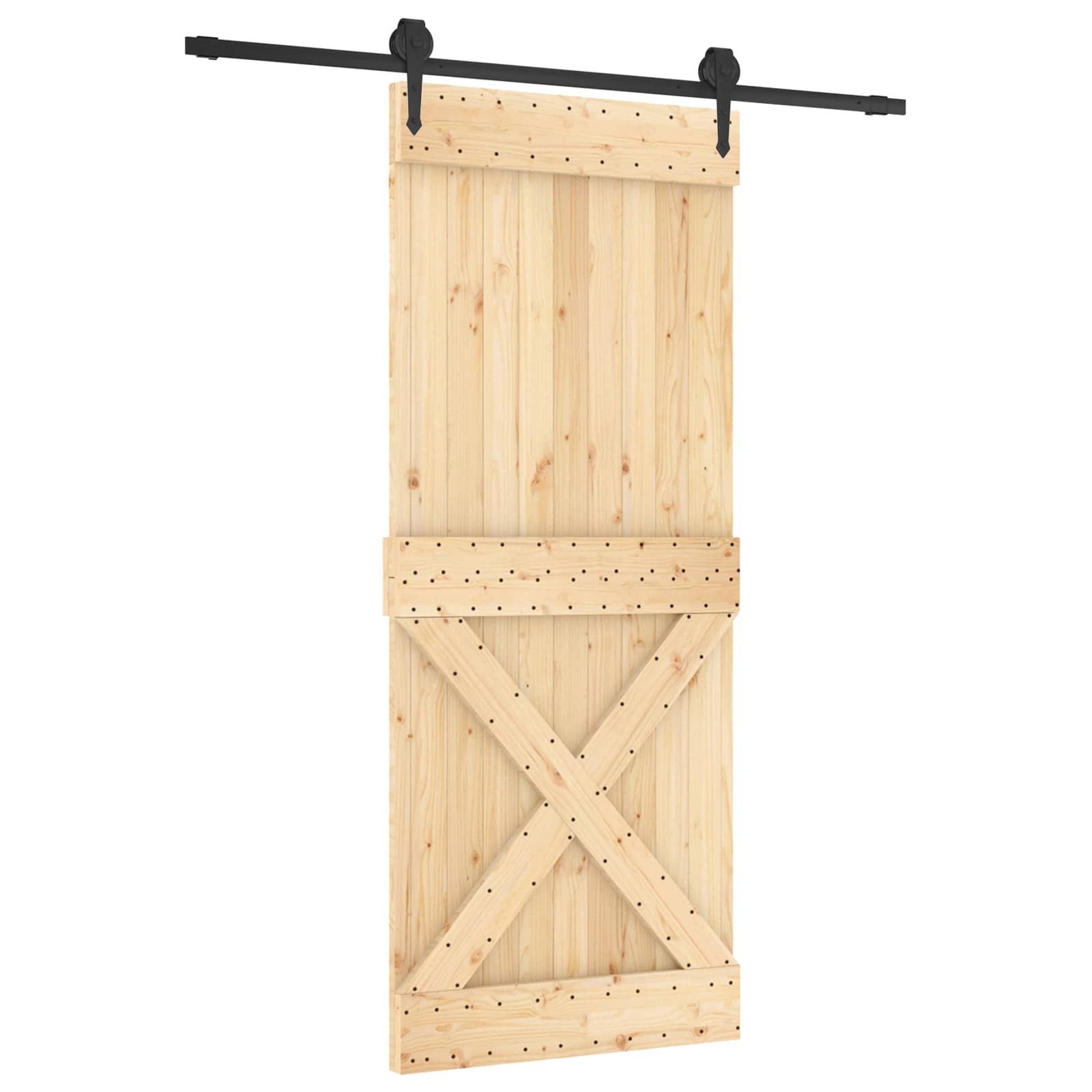 Schuifdeur Naturel en Zwart 85 x 210 cm Massief Grenenhout image 2