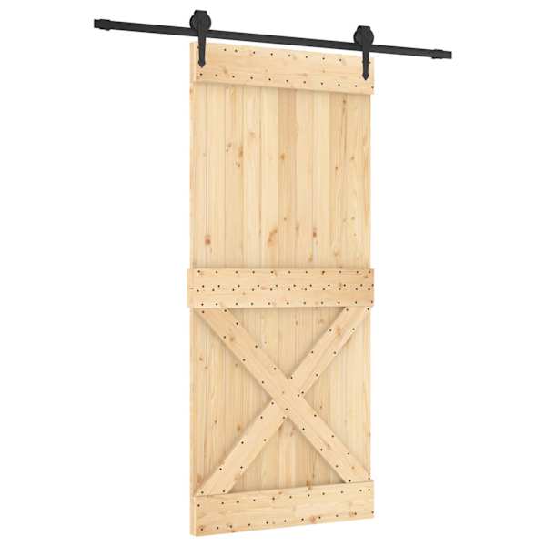 vidaXL Libisev uks Naturaalne ja must 90 x 210 cm Tahke m&auml;nnipuit
