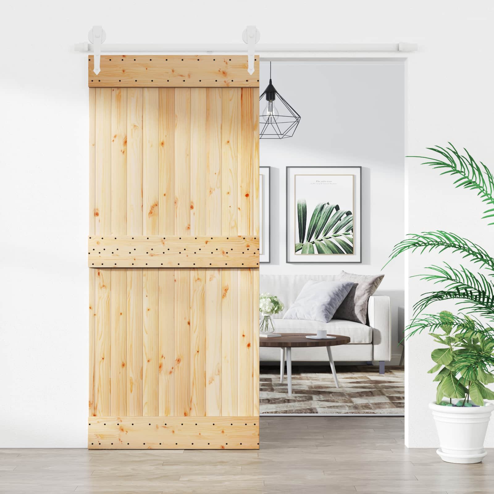 Schuifdeur Natuurlijk en Wit 90 x 210 cm Massief Grenenhout image 1