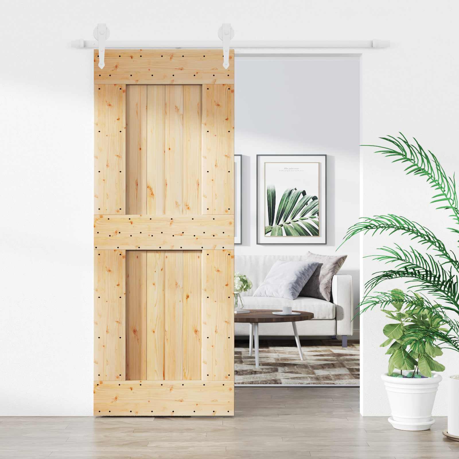 Schuifdeur Natuurlijk en Wit 80 x 210 cm Massief Grenenhout image 1