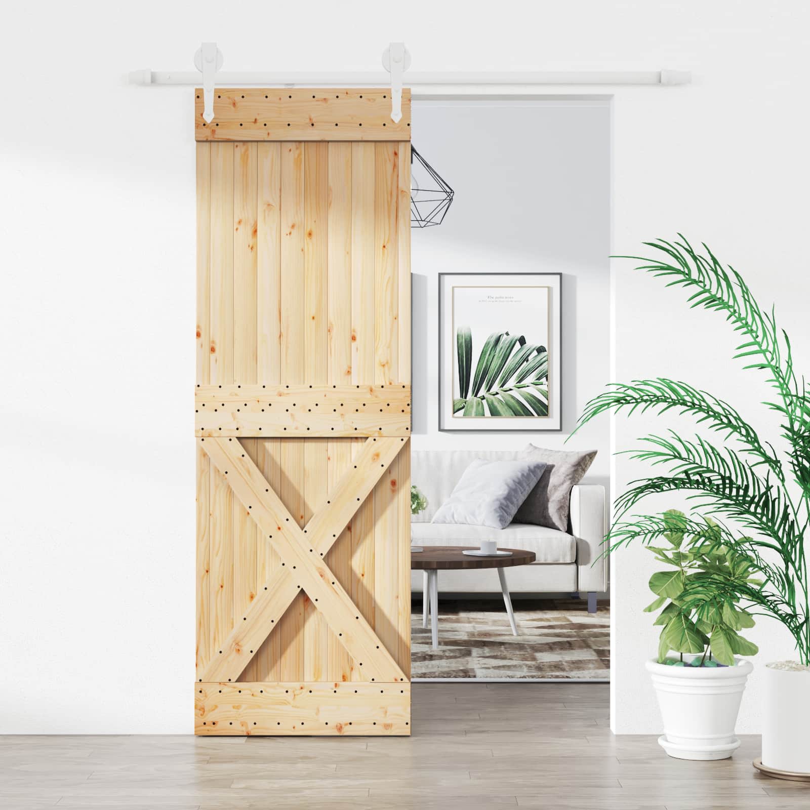 Schuifdeur Natuurlijk en Wit 70 x 210 cm Massief Grenenhout image 1