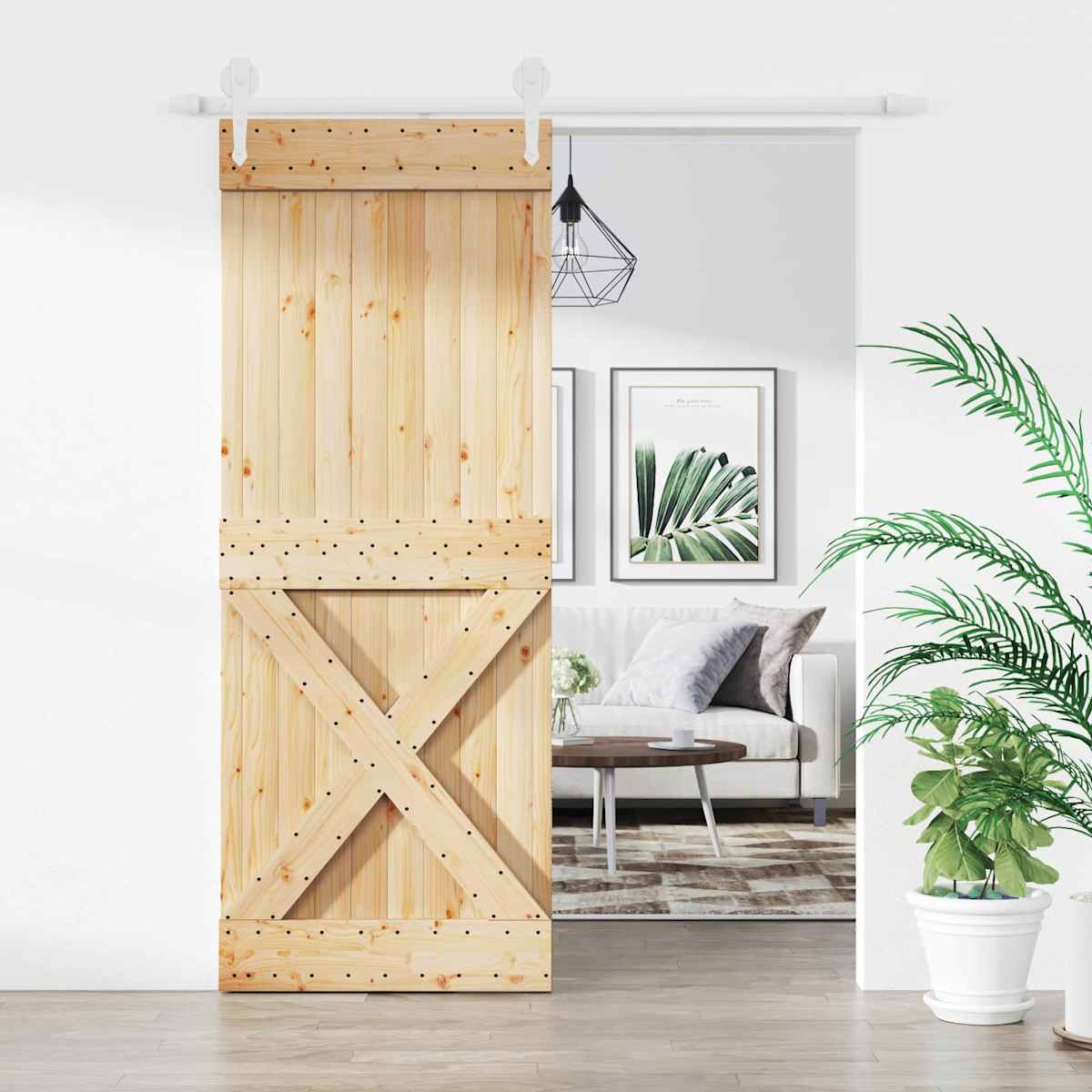 Skydedør 80 x 210 cm Massivt Fyrretræ (Ubehandlet)