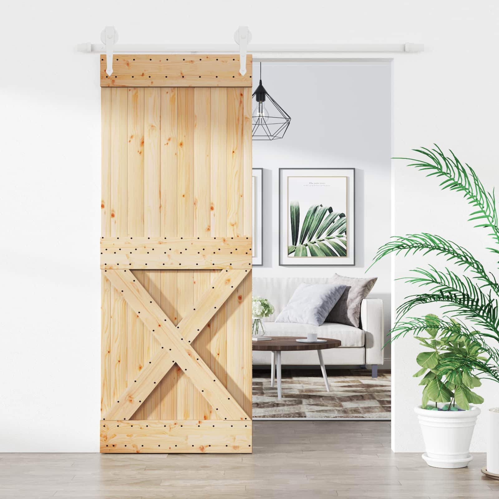 Schuifdeur Natuurlijk en Wit 80 x 210 cm Massief Grenenhout image 1