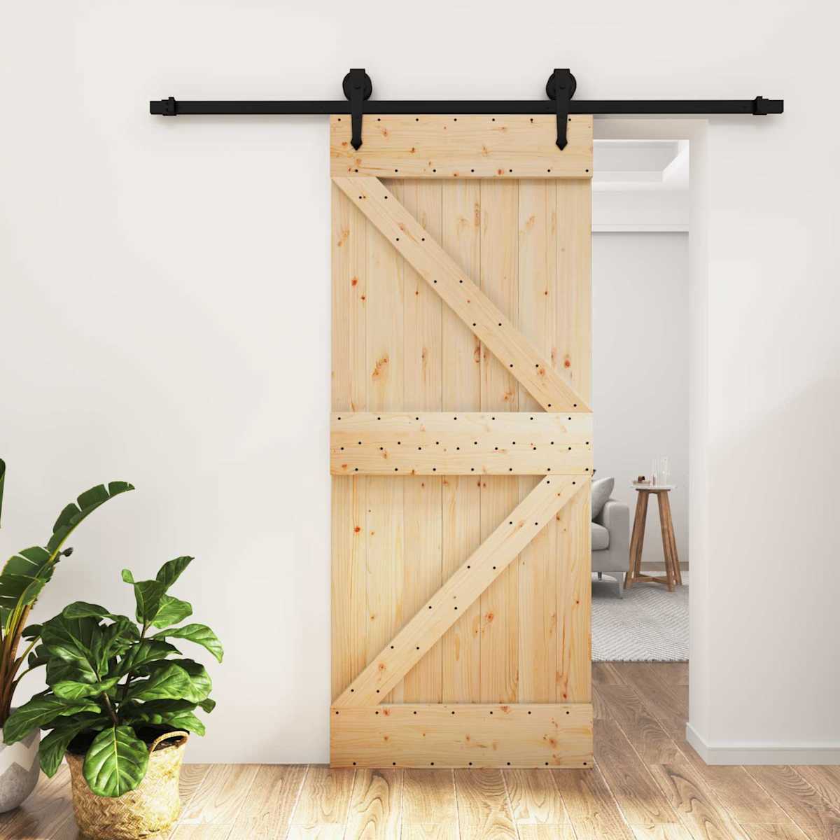 Skydedør 85 x 210 cm Massivt Fyrretræ (Ubehandlet)