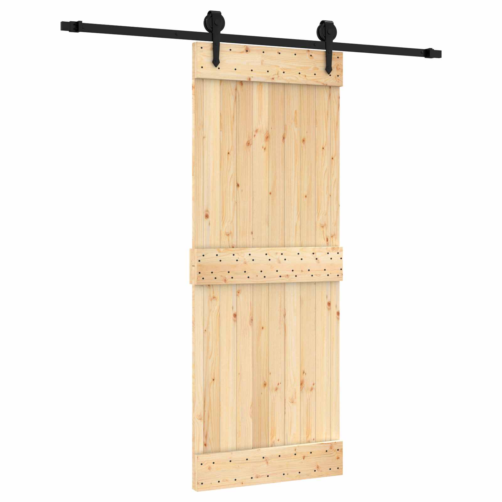 Schuifdeur Naturel en Zwart 80 x 210 cm Massief Grenenhout image 2