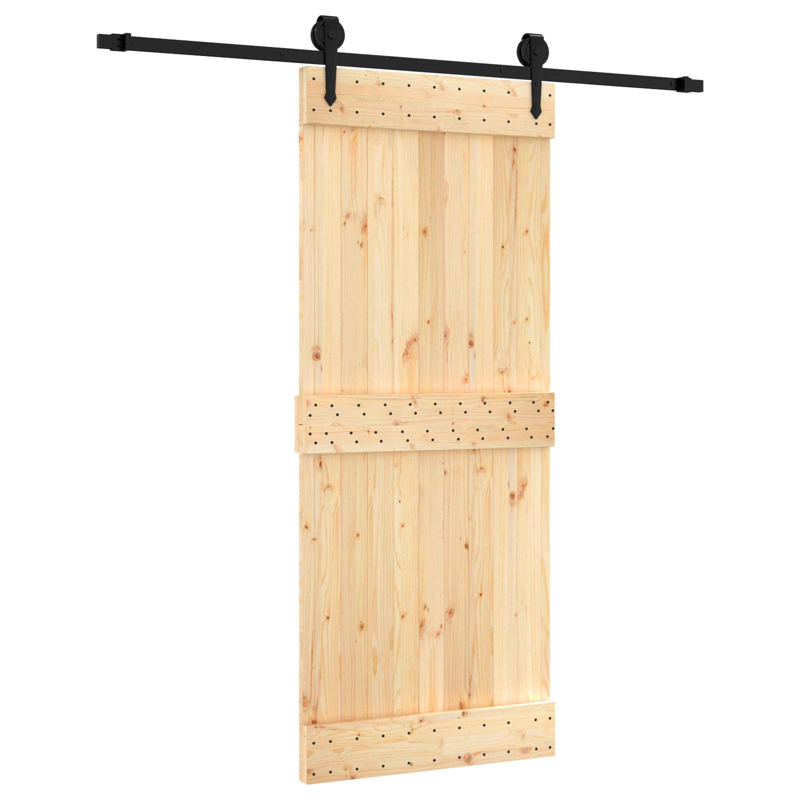 Schuifdeur Naturel en Zwart 85 x 210 cm Massief Grenenhout image 2