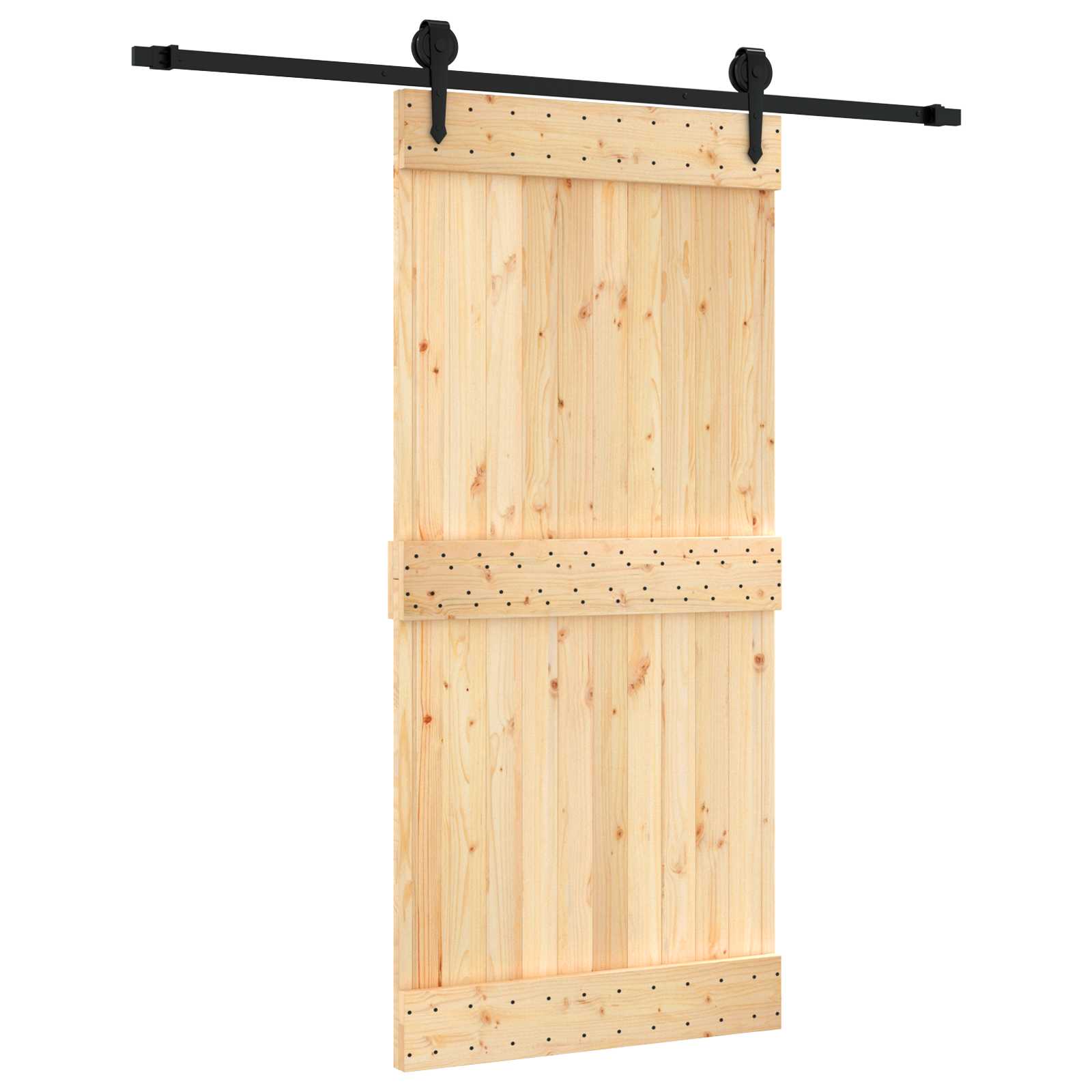 Schuifdeur Naturel en Zwart 95 x 210 cm Massief Grenenhout image 2