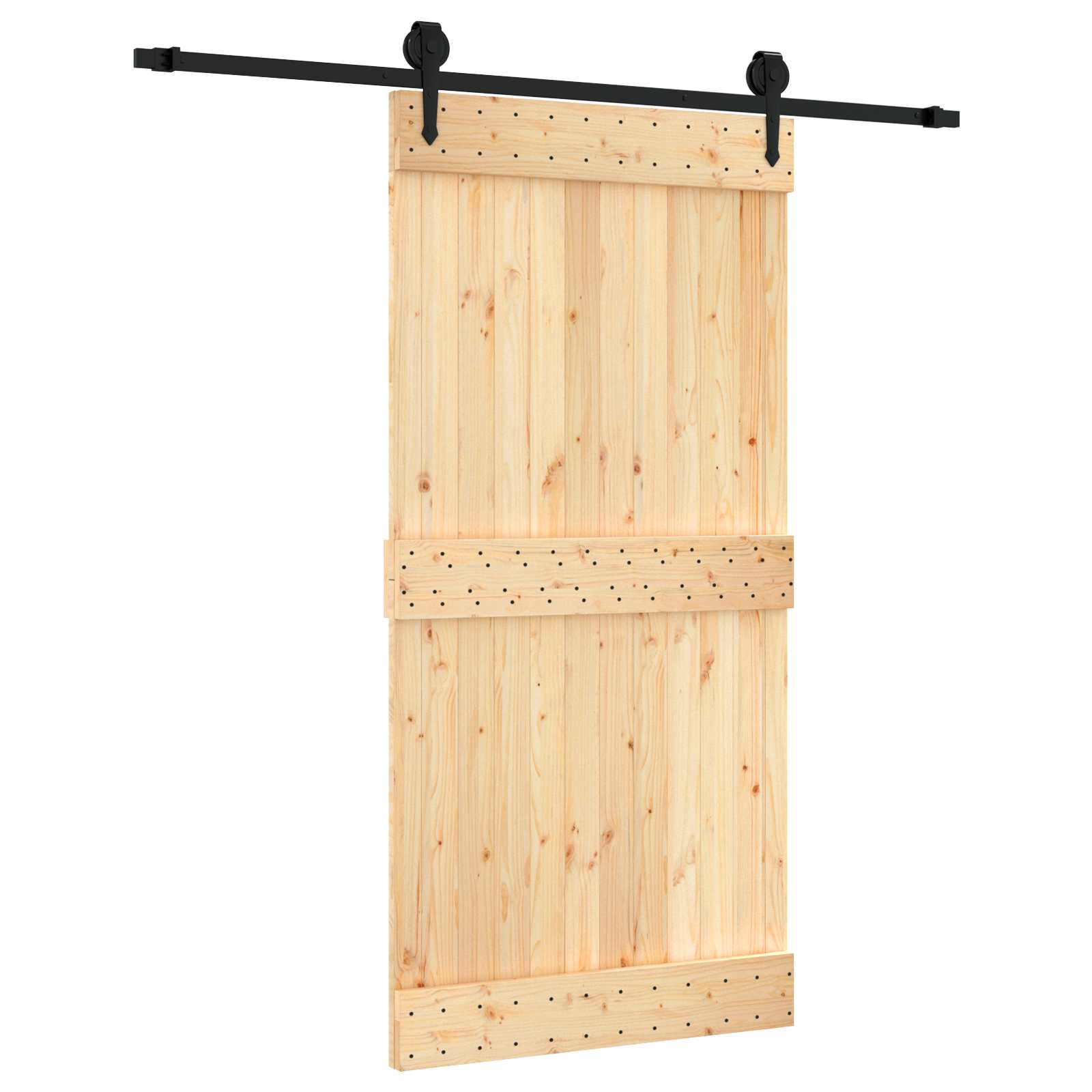 Schuifdeur Naturel en Zwart 100 x 210 cm Massief Grenenhout image 2