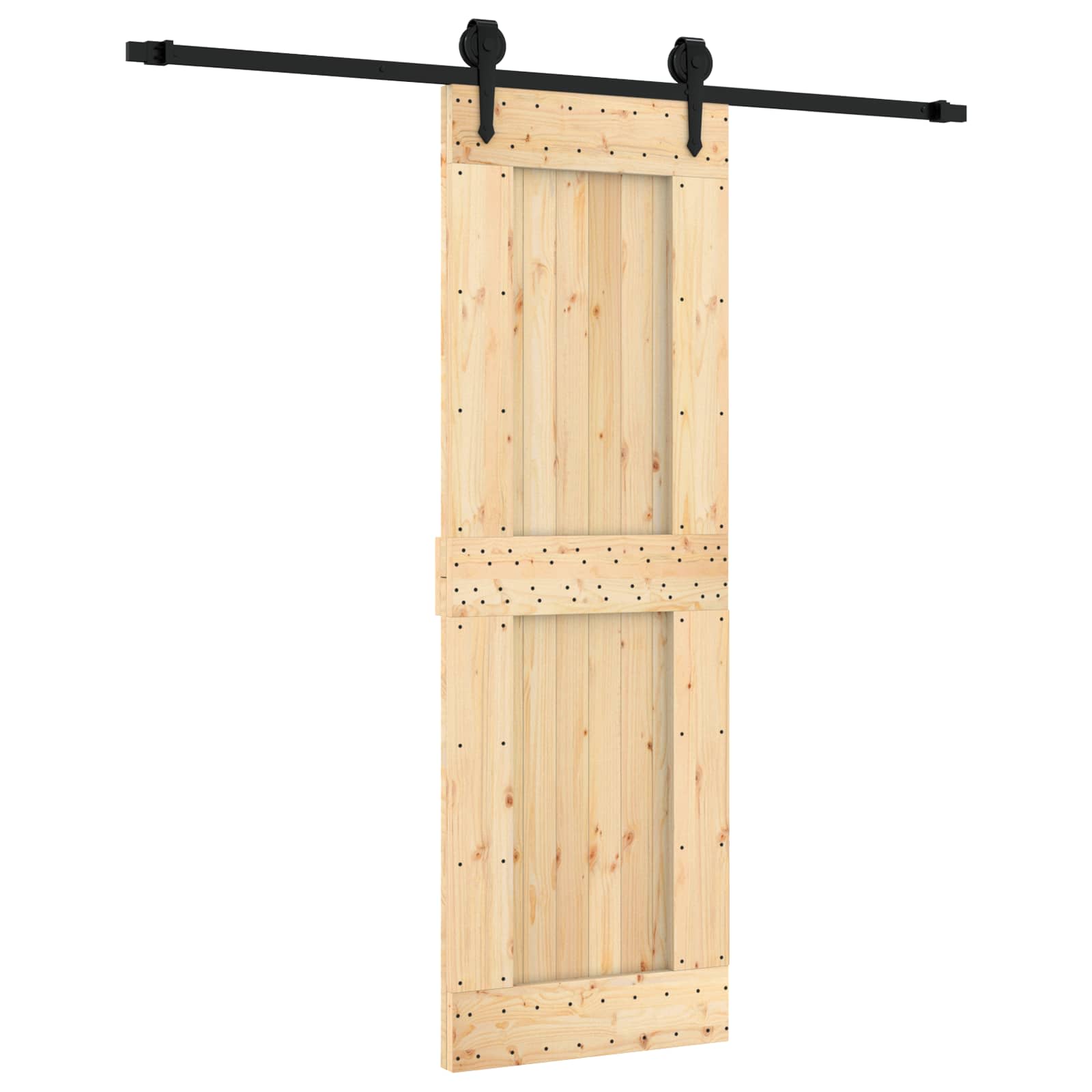 Schuifdeur Naturel en Zwart 70 x 210 cm Massief Grenenhout image 2