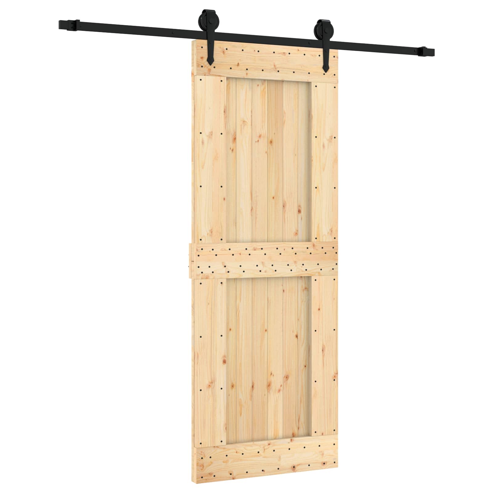 Schuifdeur Naturel en Zwart 80 x 210 cm Massief Grenenhout image 2
