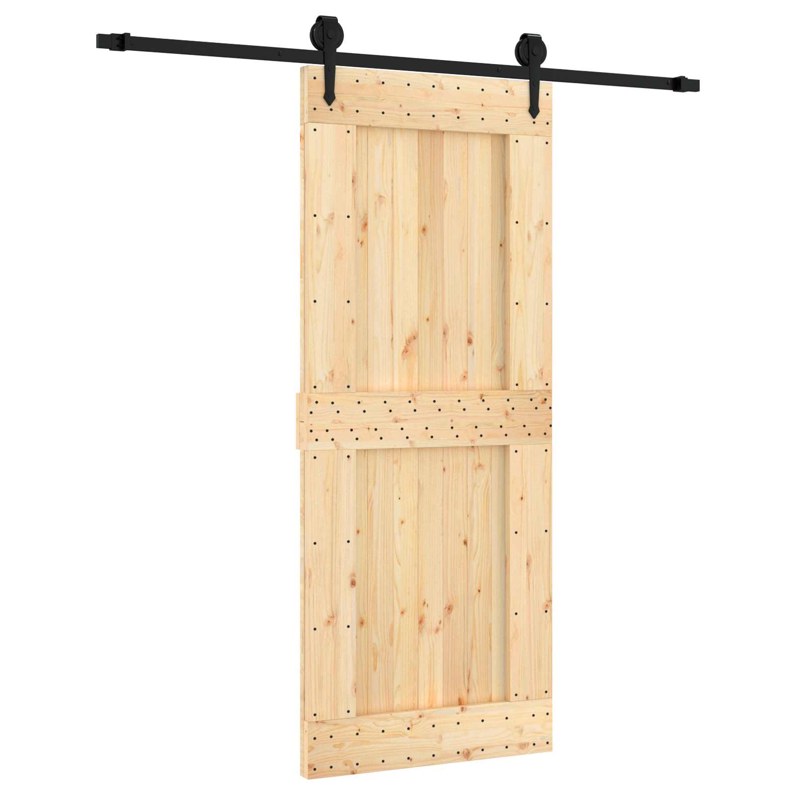 Schuifdeur Naturel en Zwart 85 x 210 cm Massief Grenenhout image 2