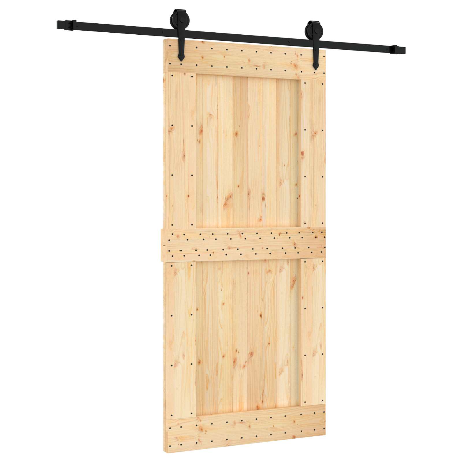 Schuifdeur Naturel en Zwart 95 x 210 cm Massief Grenenhout image 2