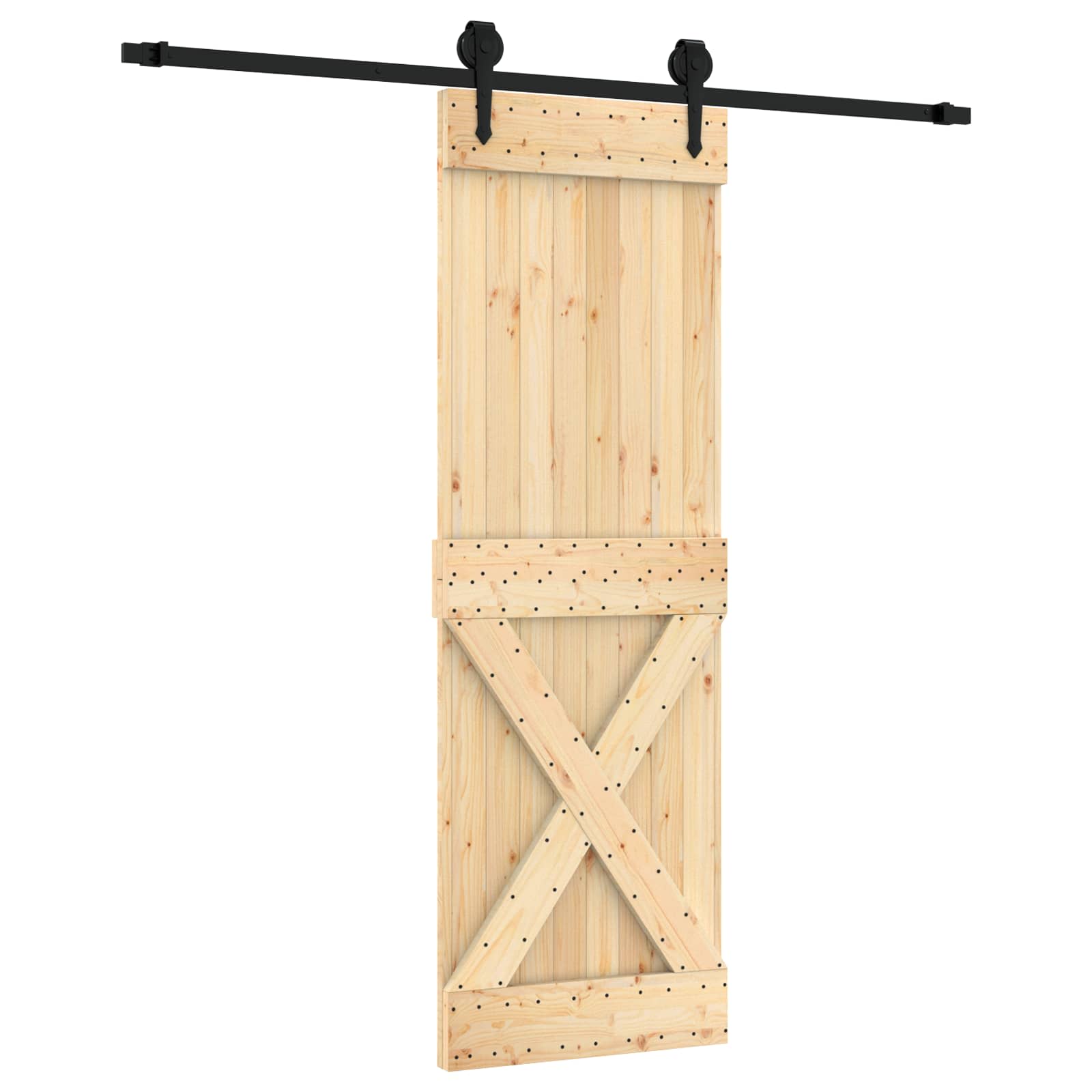 Schuifdeur Naturel en Zwart 70 x 210 cm Massief Grenenhout image 2