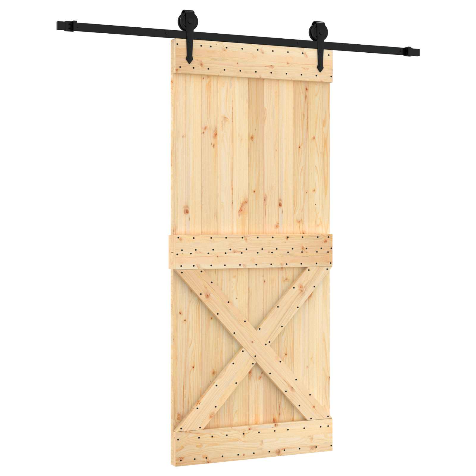 Schuifdeur Naturel en Zwart 90 x 210 cm Massief Grenenhout image 2