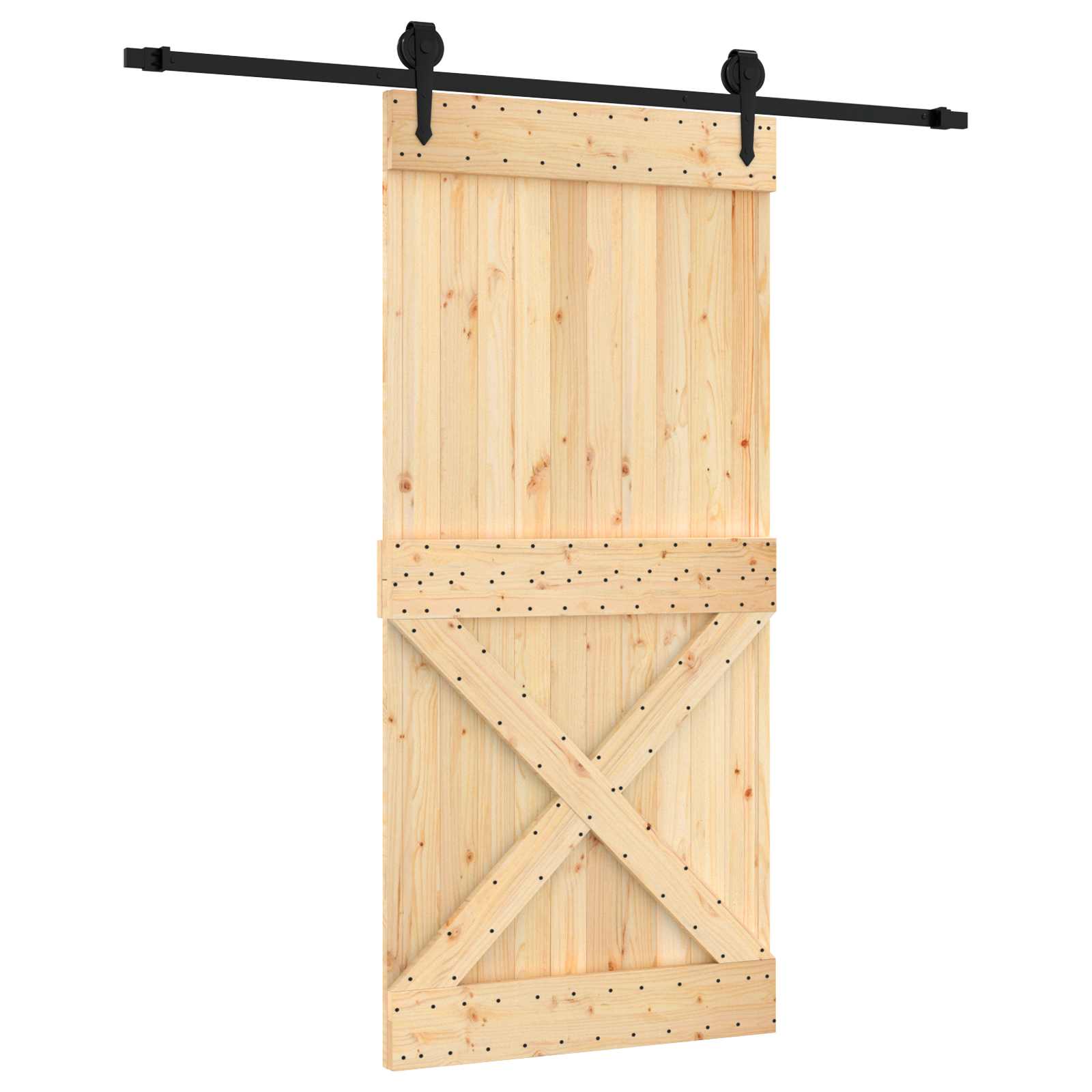 Schuifdeur Naturel en Zwart 95 x 210 cm Massief Grenenhout image 2
