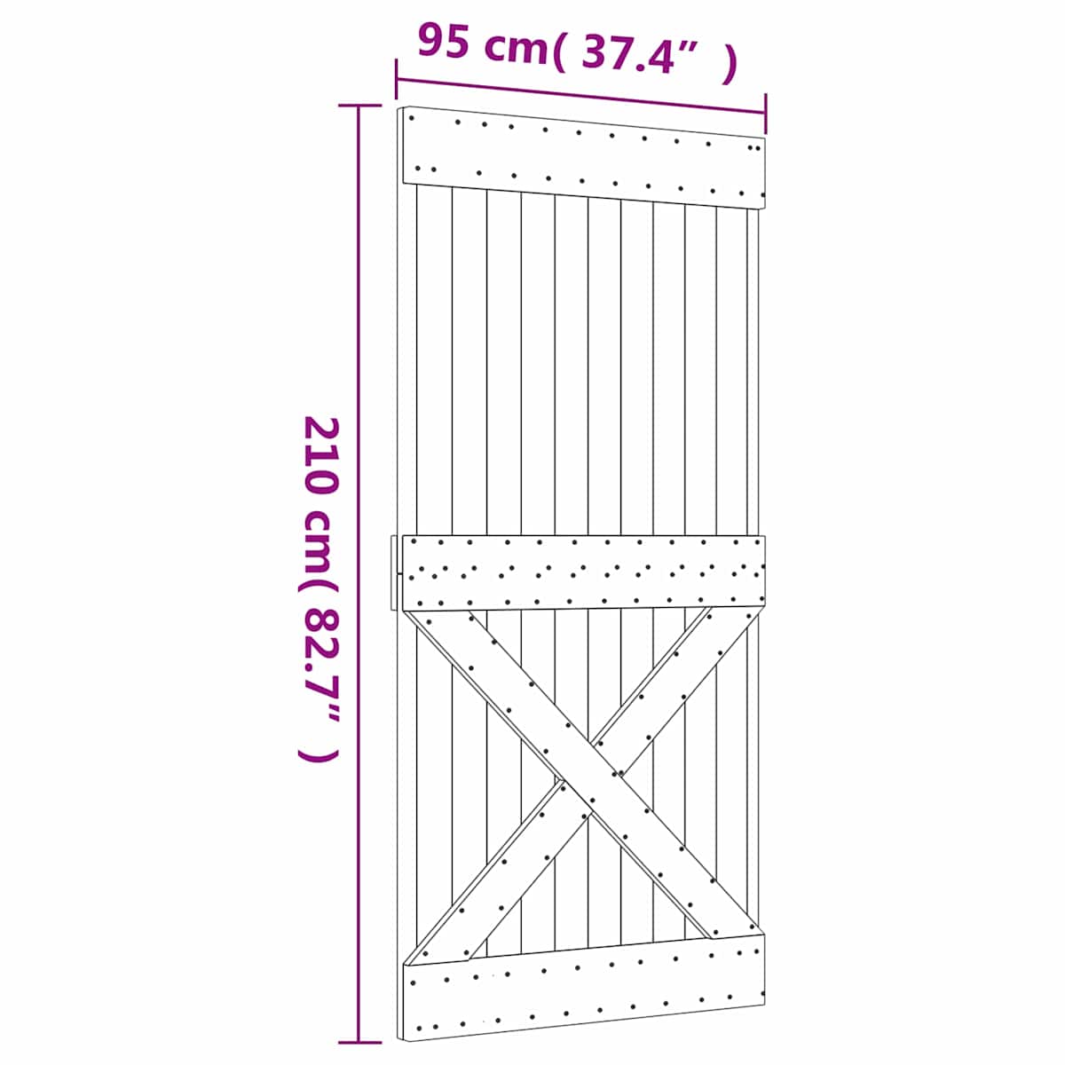 Skydedør Naturfarvet og sort 95 x 210 cm Massivt Fyrretræ - Billede 11
