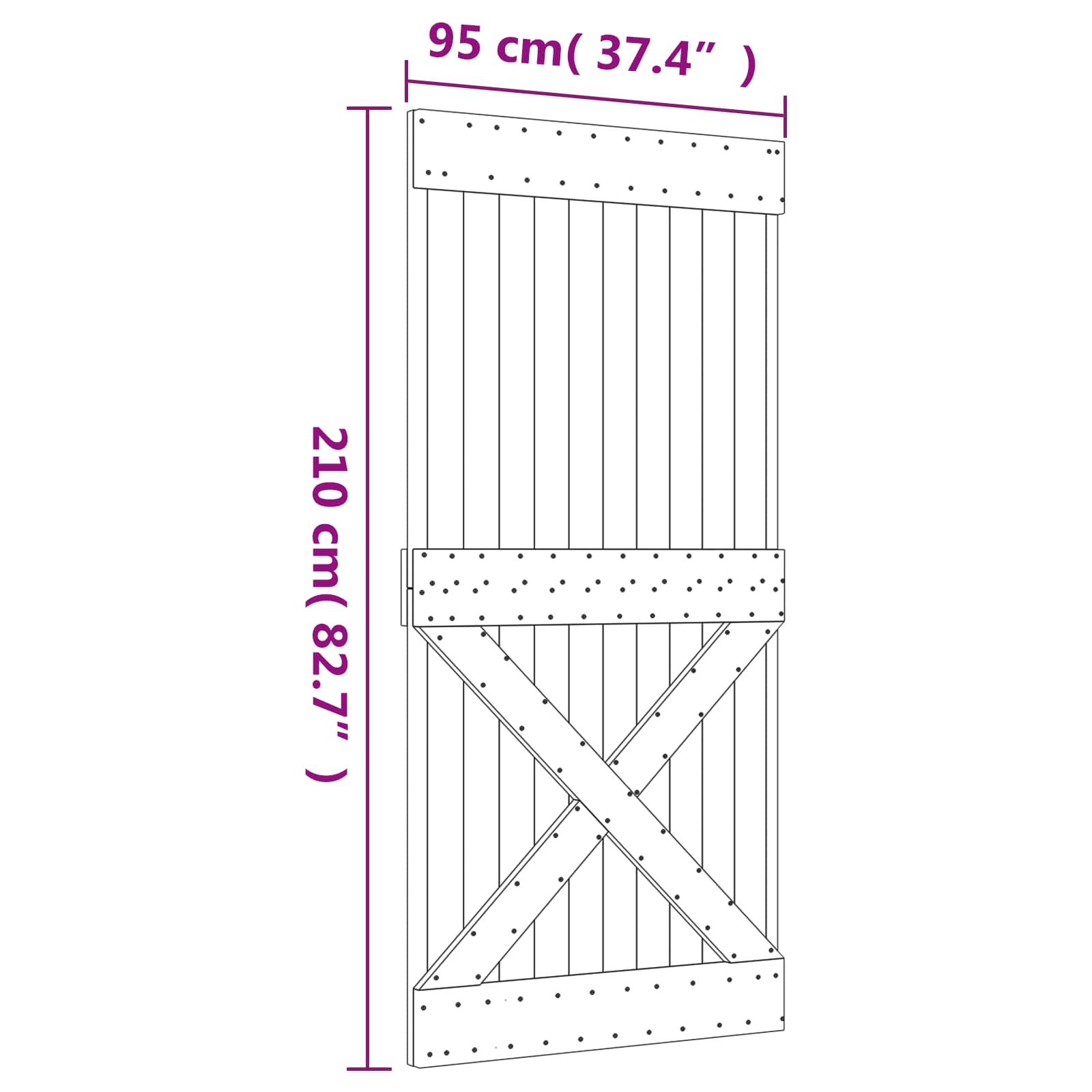 Schuifdeur Naturel en Zwart 95 x 210 cm Massief Grenenhout image 11