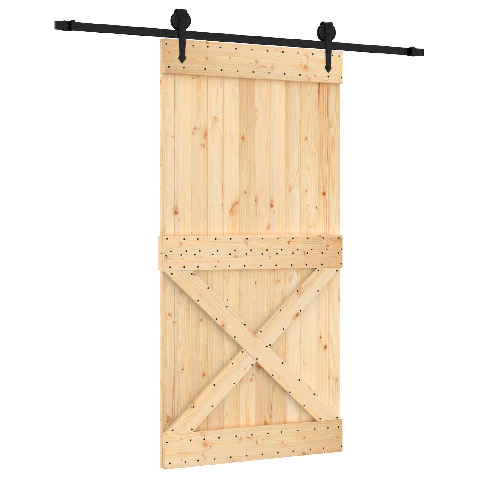 Schuifdeur Naturel en Zwart 100 x 210 cm Massief Grenenhout image 2