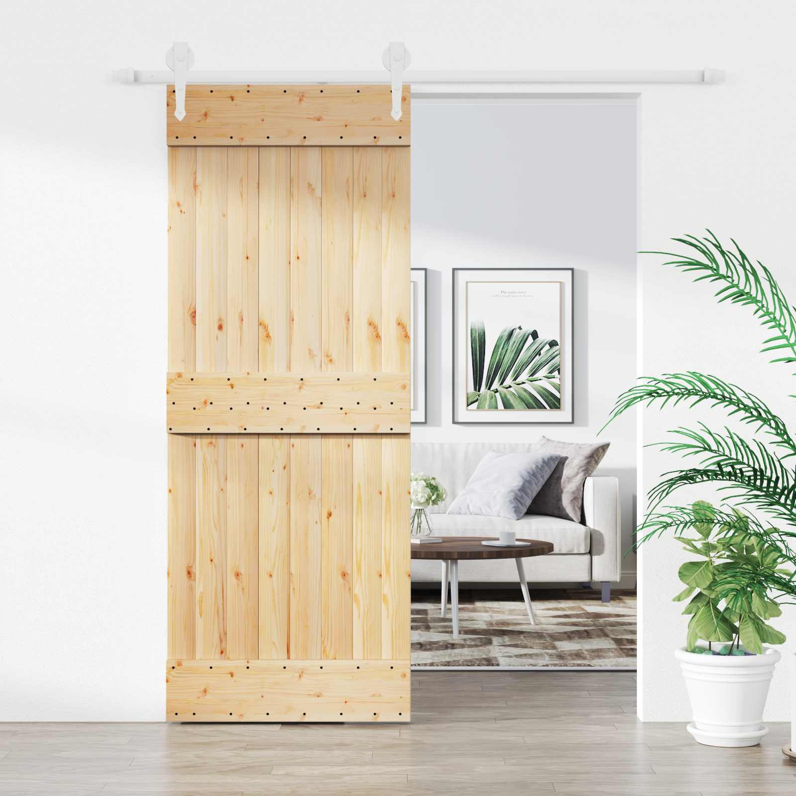 Schuifdeur Natuurlijk en Wit 80 x 210 cm Massief Grenenhout image 1