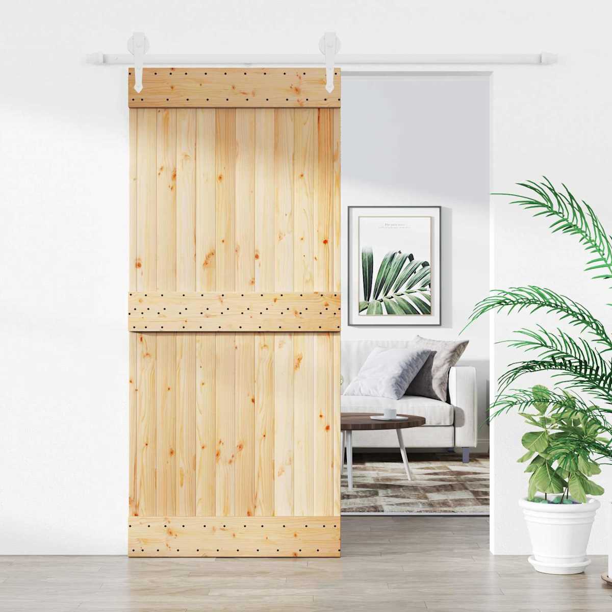 Skydedør 90 x 210 cm Massivt Fyrretræ (Ubehandlet)