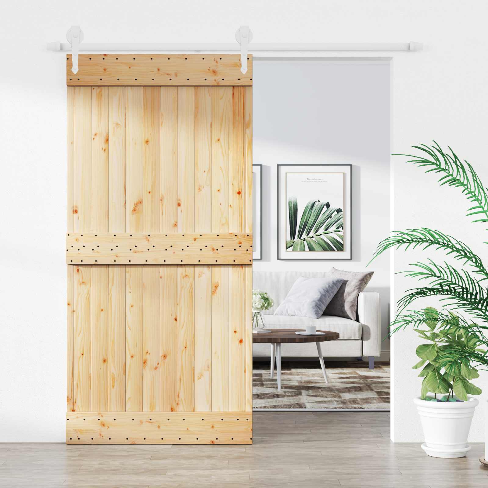 Schuifdeur Natuurlijk en Wit 100 x 210 cm Massief Grenenhout image 1