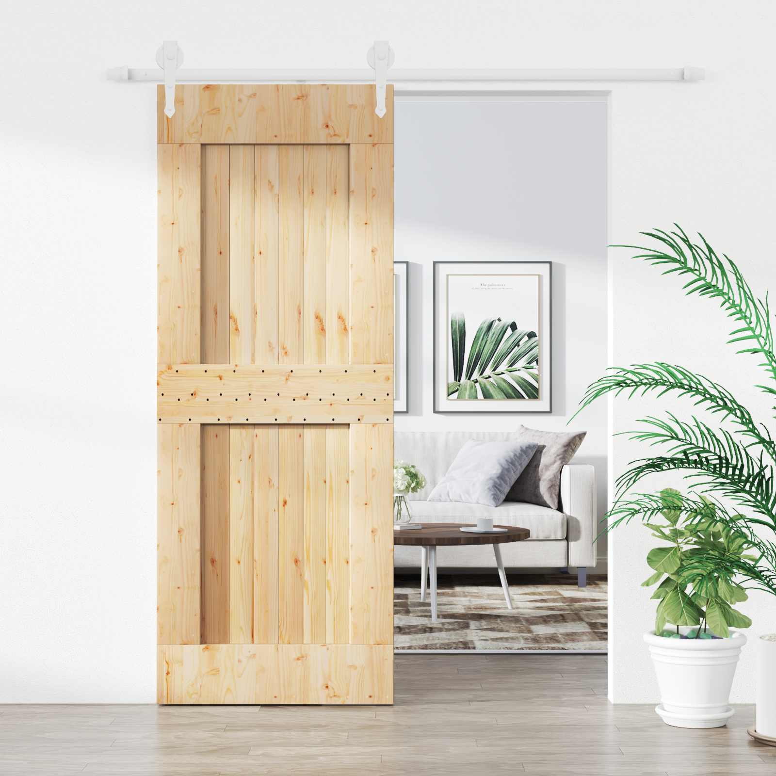 Schuifdeur Natuurlijk en Wit 80 x 210 cm Massief Grenenhout image 1