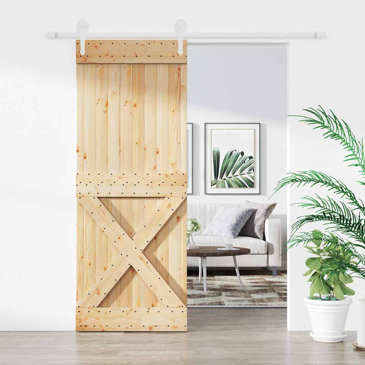 Skydedør 80 x 210 cm Massivt Fyrretræ (Ubehandlet)