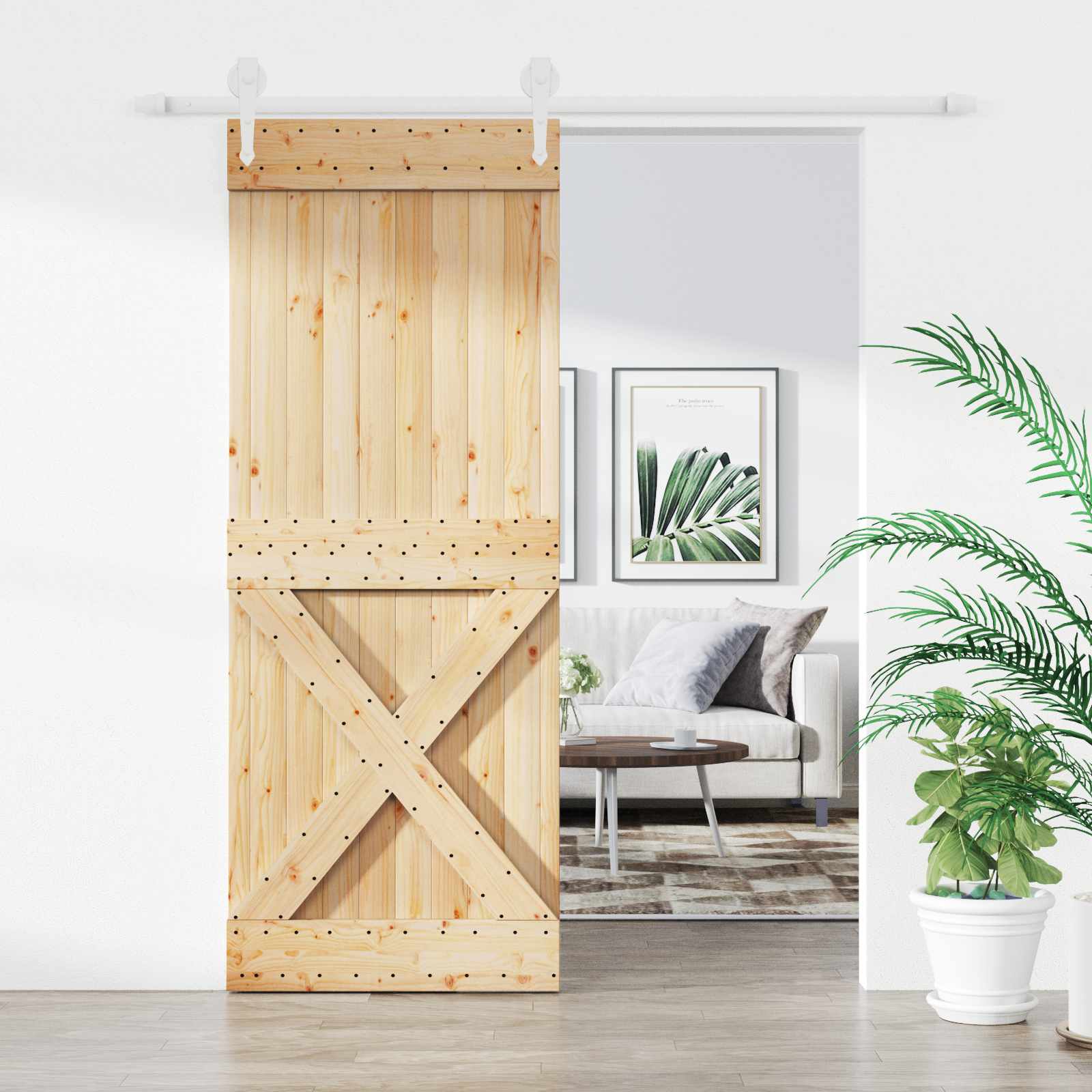 Schuifdeur Natuurlijk en Wit 80 x 210 cm Massief Grenenhout image 1