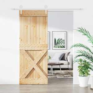 Posuvné dveře Přírodní a bílá 80 x 210 cm Masivní borové dřevo