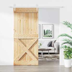 Posuvné dveře Přírodní a bílá 90 x 210 cm Masivní borové dřevo
