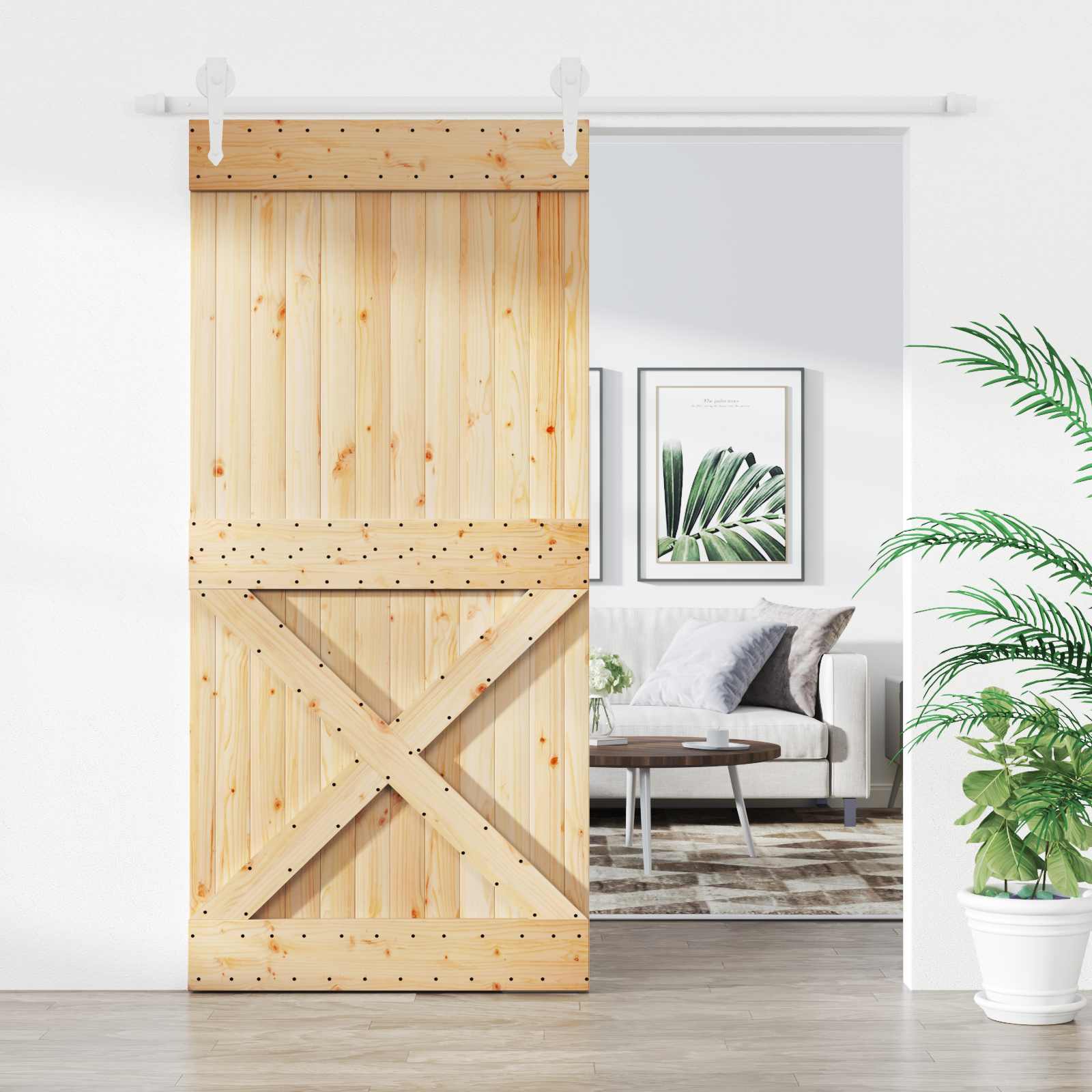 Schuifdeur Natuurlijk en Wit 95 x 210 cm Massief Grenenhout image 1