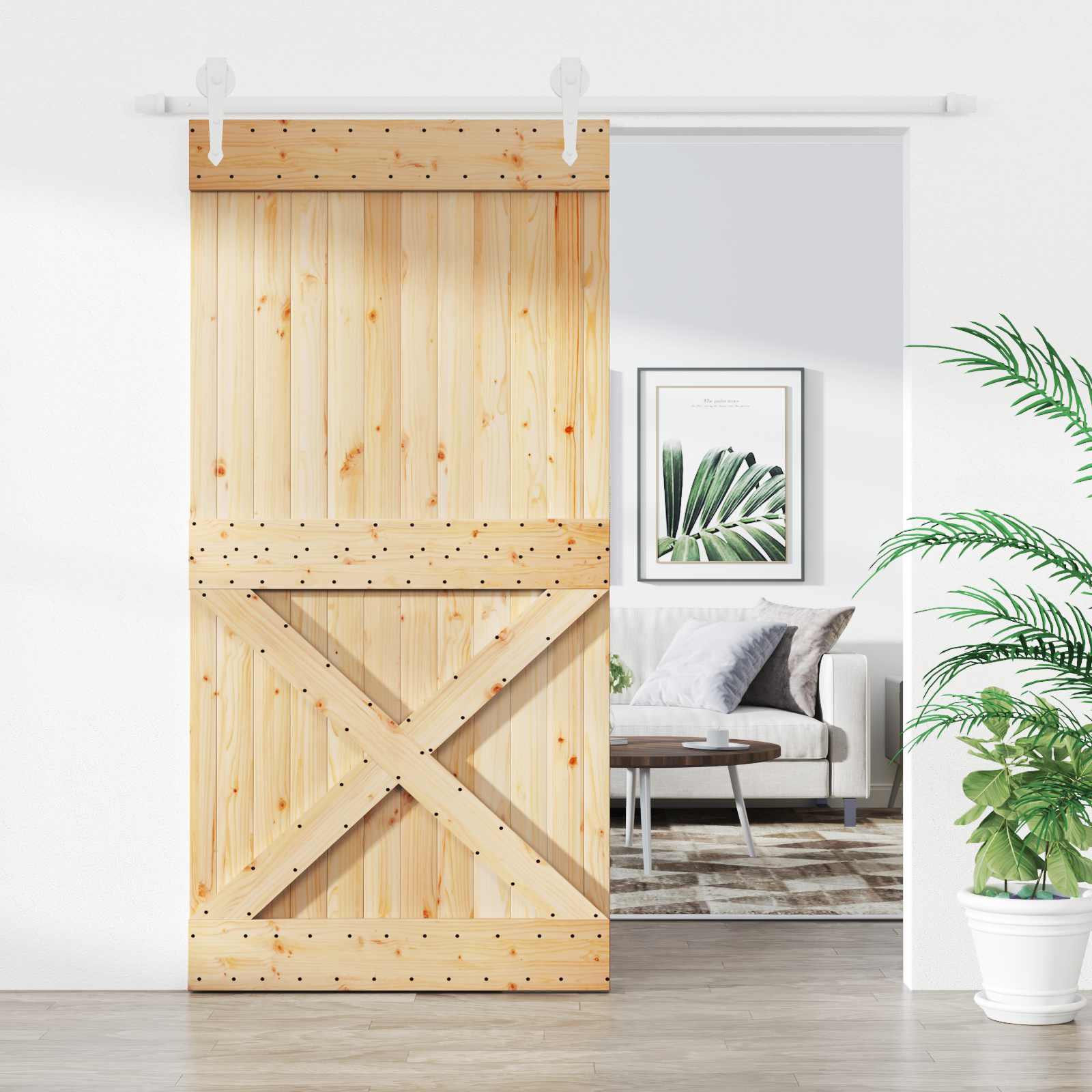 Schuifdeur Natuurlijk en Wit 100 x 210 cm Massief Grenenhout image 1