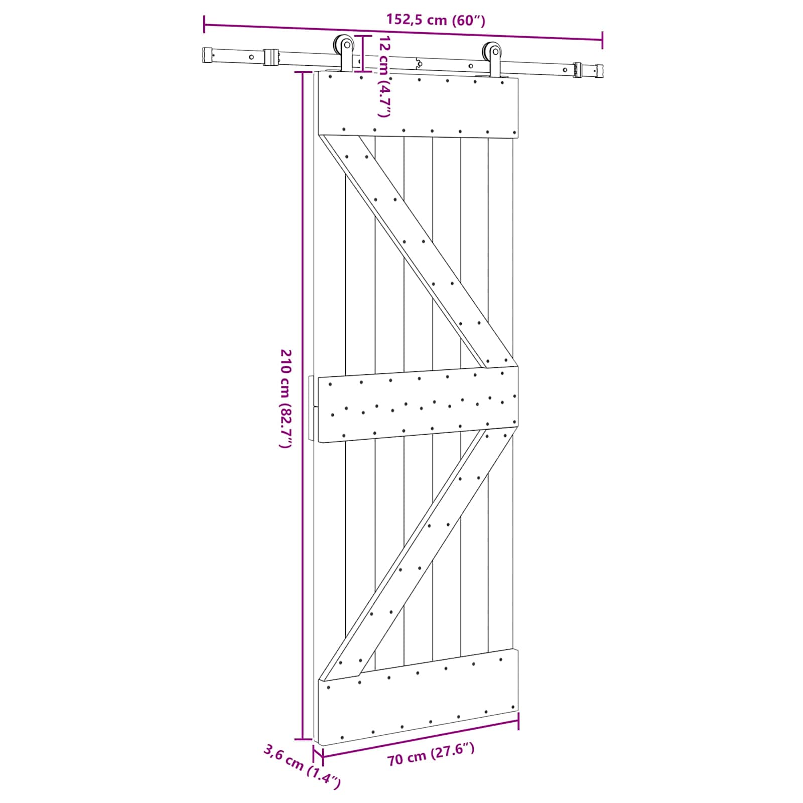 Drsna vrata NARVIK 70 x 210 cm (152,5 cm) Naravna in črna - slika 8