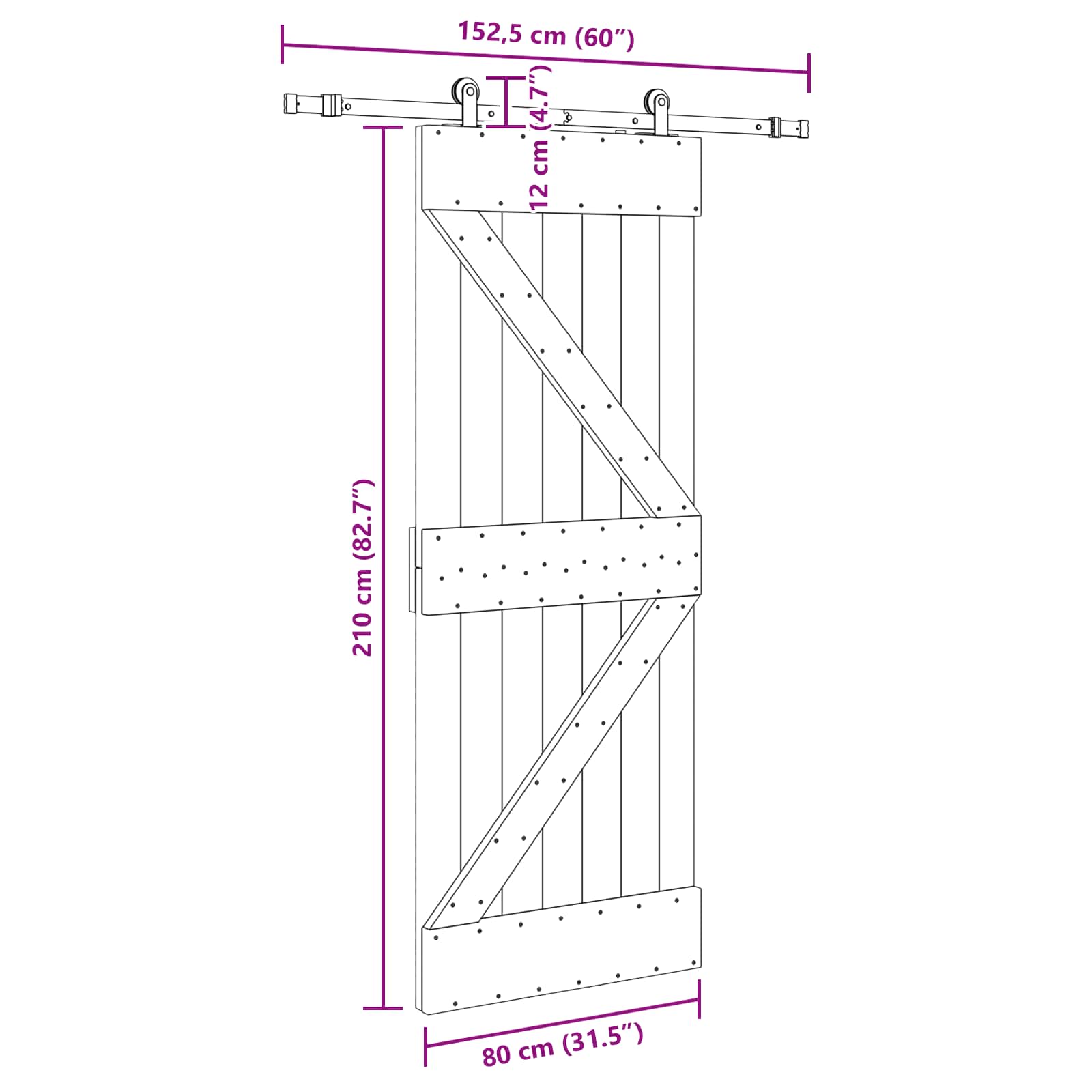Drsna vrata NARVIK 80 x 210 cm (152,5 cm) Naravna in črna - slika 8