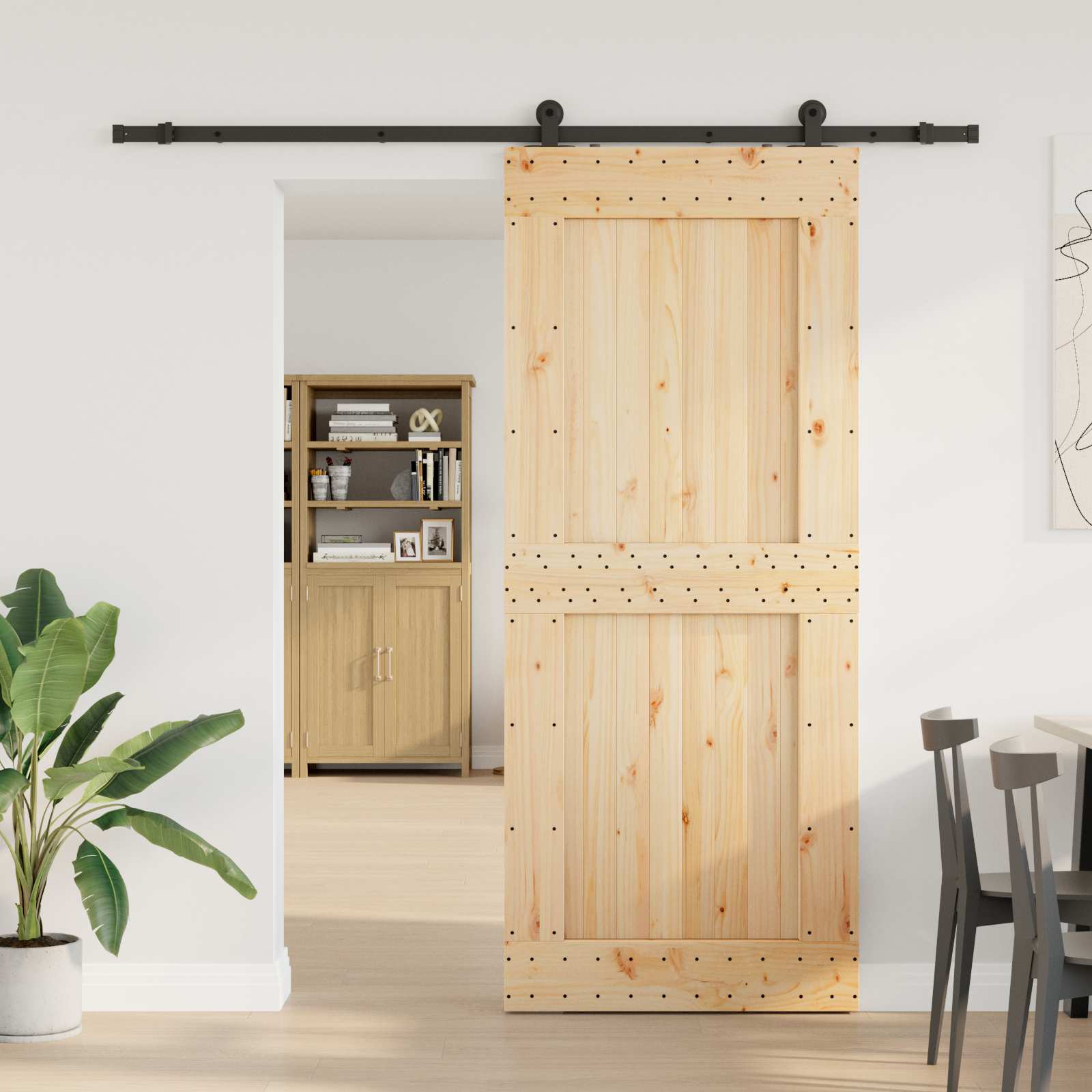 vidaXL Ușă glisantă NARVIK Natural și Negru 95 x 210 cm (213,5 cm)