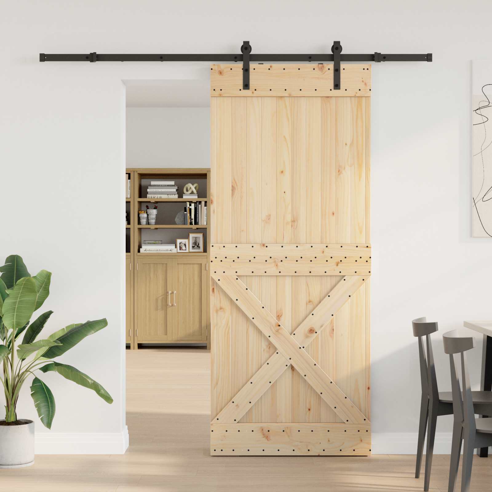 vidaXL Ușă glisantă NARVIK Natural și Negru 95 x 210 cm (213,5 cm)