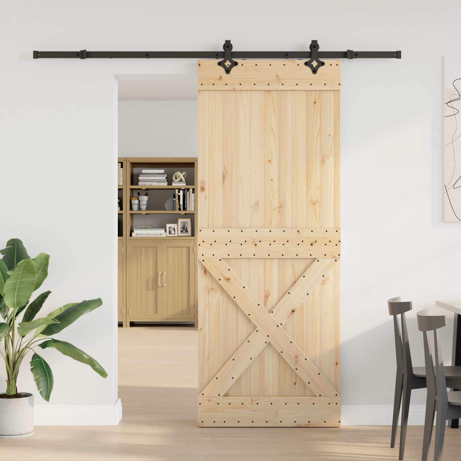 vidaXL Ușă glisantă NARVIK Natural și Negru 90 x 210 cm (213,5 cm)