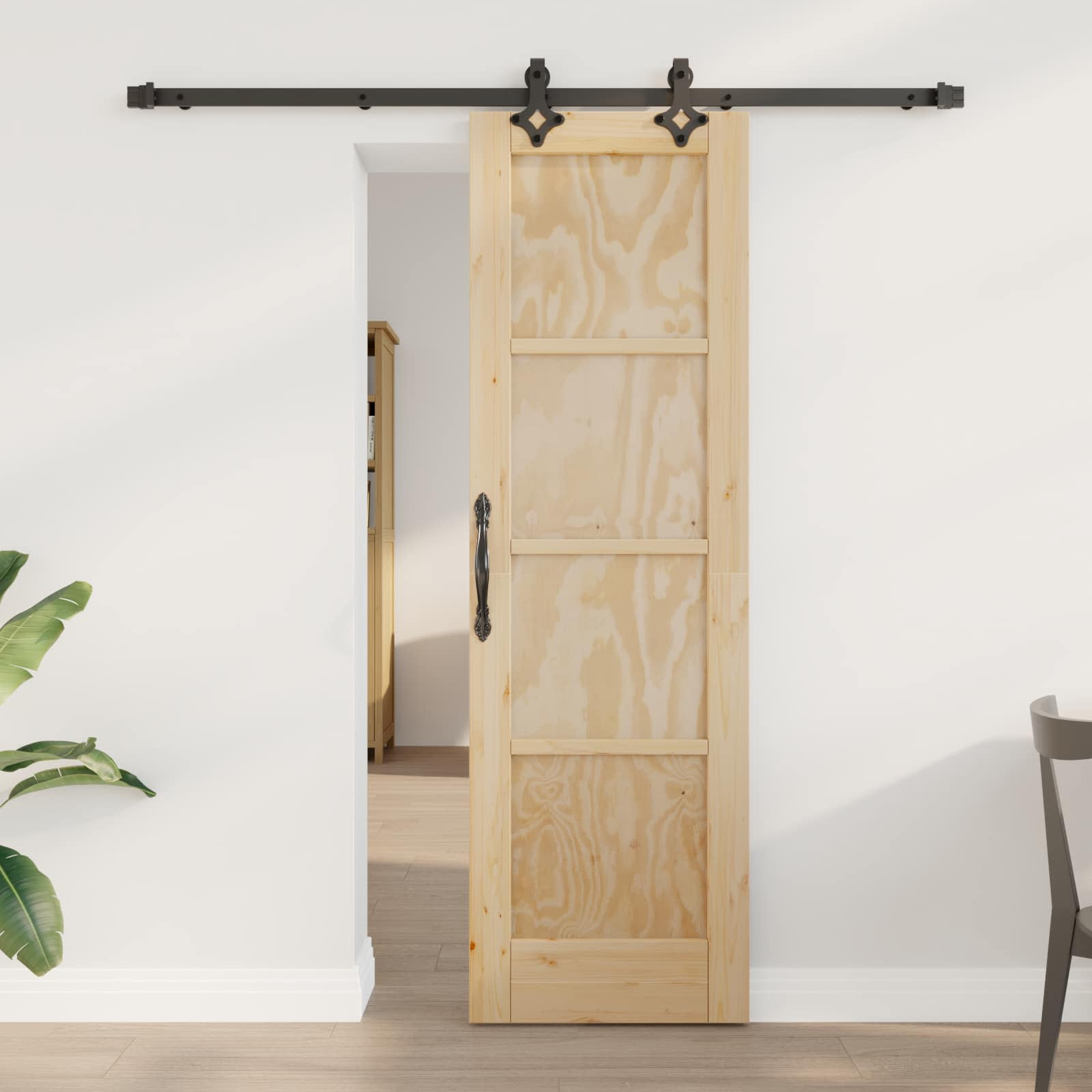 vidaXL Ușă glisantă Natural și Negru 61 x 198,5 cm Lemn masiv de pin