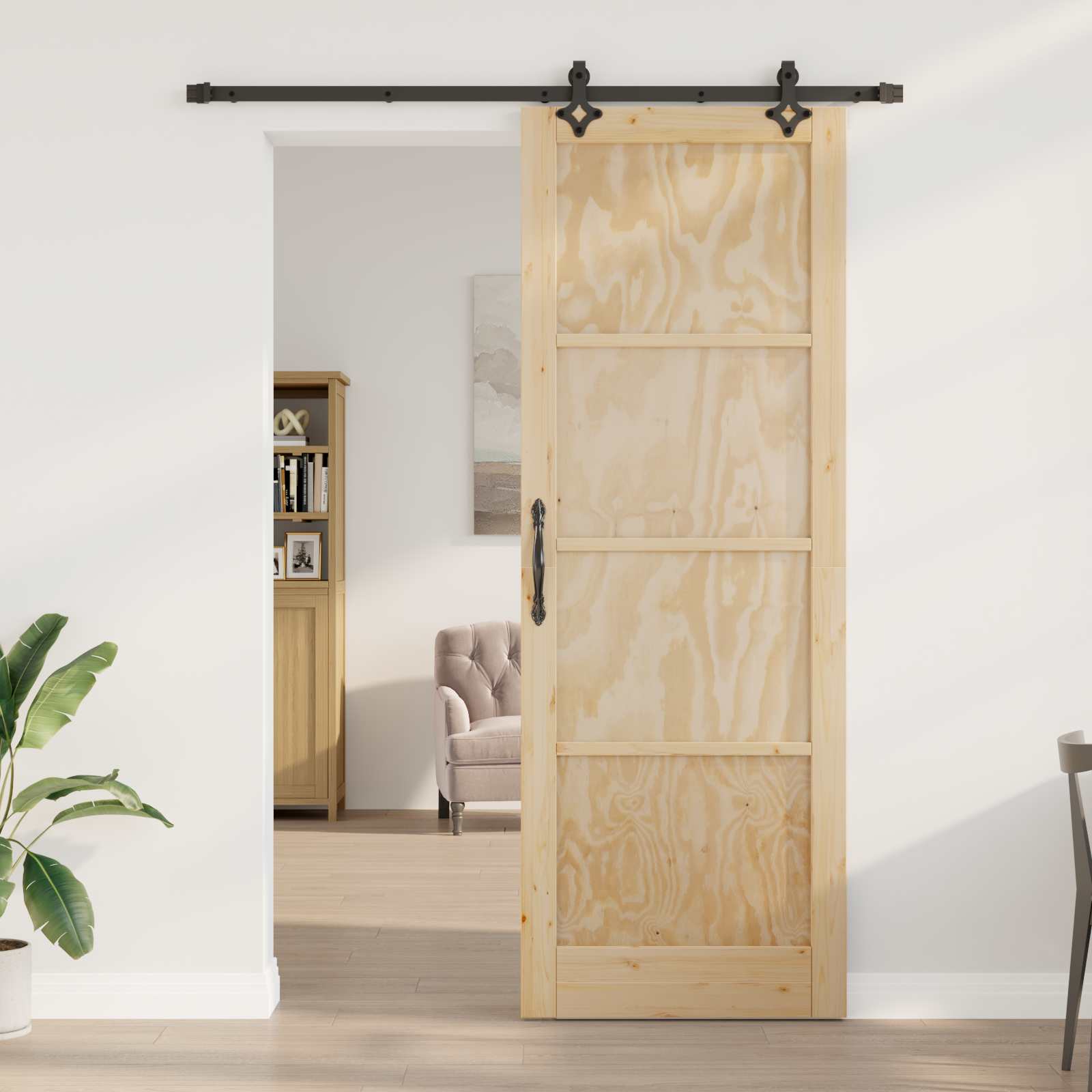Drsna vrata Naravna in črna 83 x 232 cm Trdna borovina - slika 3